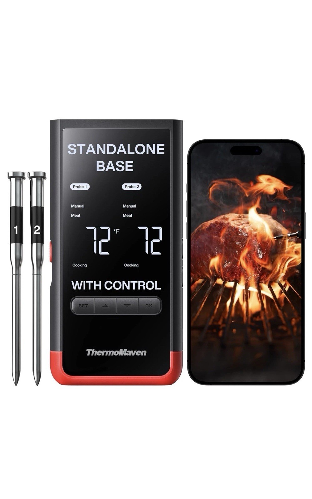 THERMOMAVEN P2 Wireless Thermometer - 2 Probe Set Standalone Base & WiFi WT02