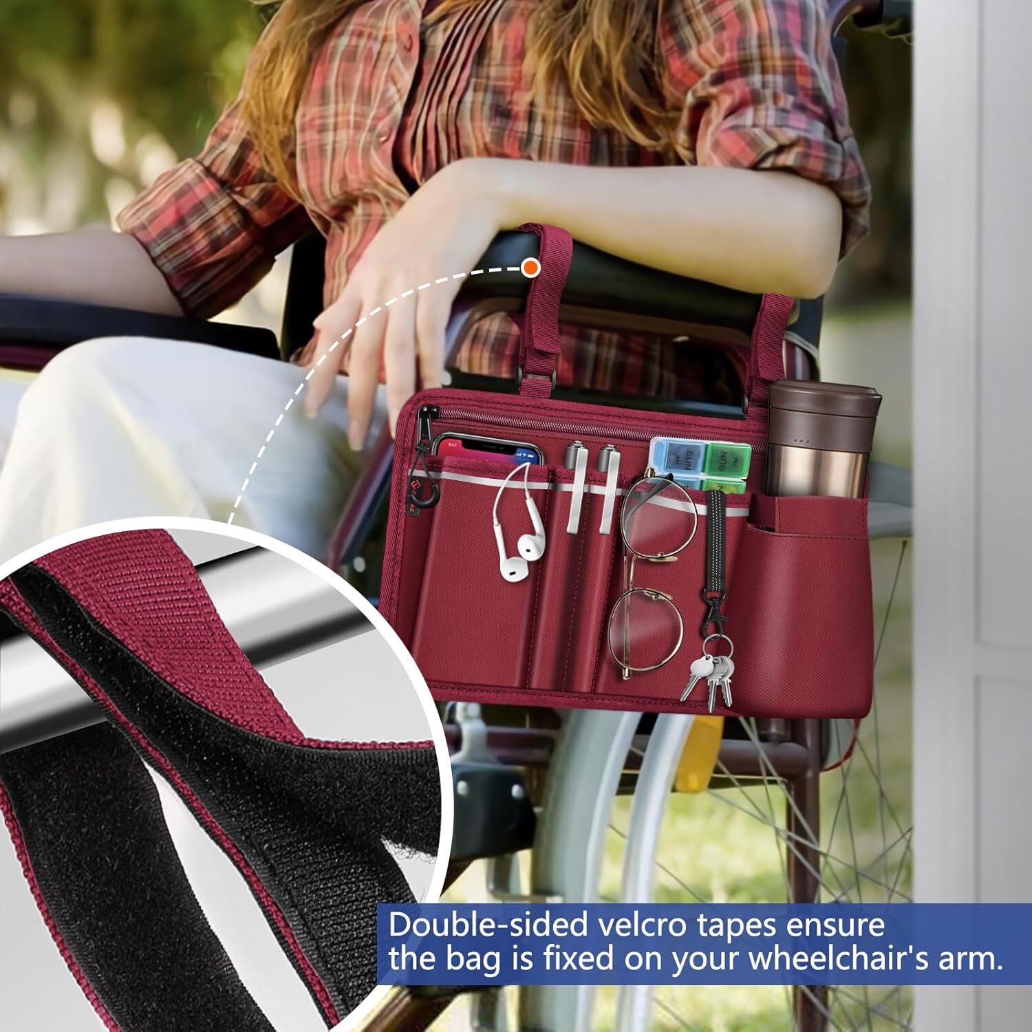 Wheelchair Side Storage Bag with Cup Holder for Power Wheelchairs, Walkers
