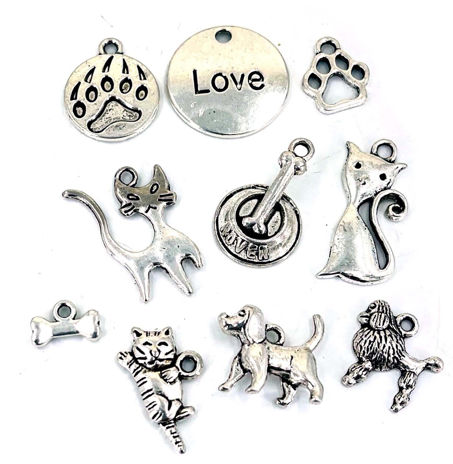 Cat Love Charm Collection Antique Silver Pewter Kitty Story 10 different pendant