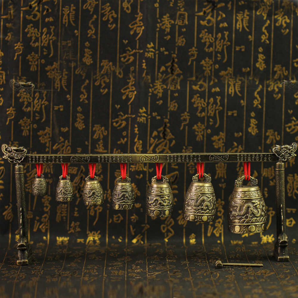 Rare Collectable Musical Meditation Gong with 7 Ornate Bells with Dragon Design