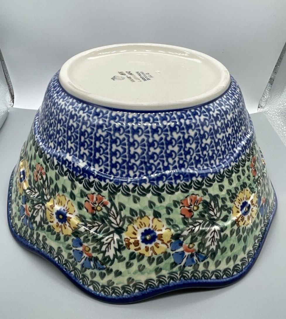 Polish Pottery Unikat L.Lenkiewicz #1975 Tulip Huge 12X5" Scalloped Serving Bowl