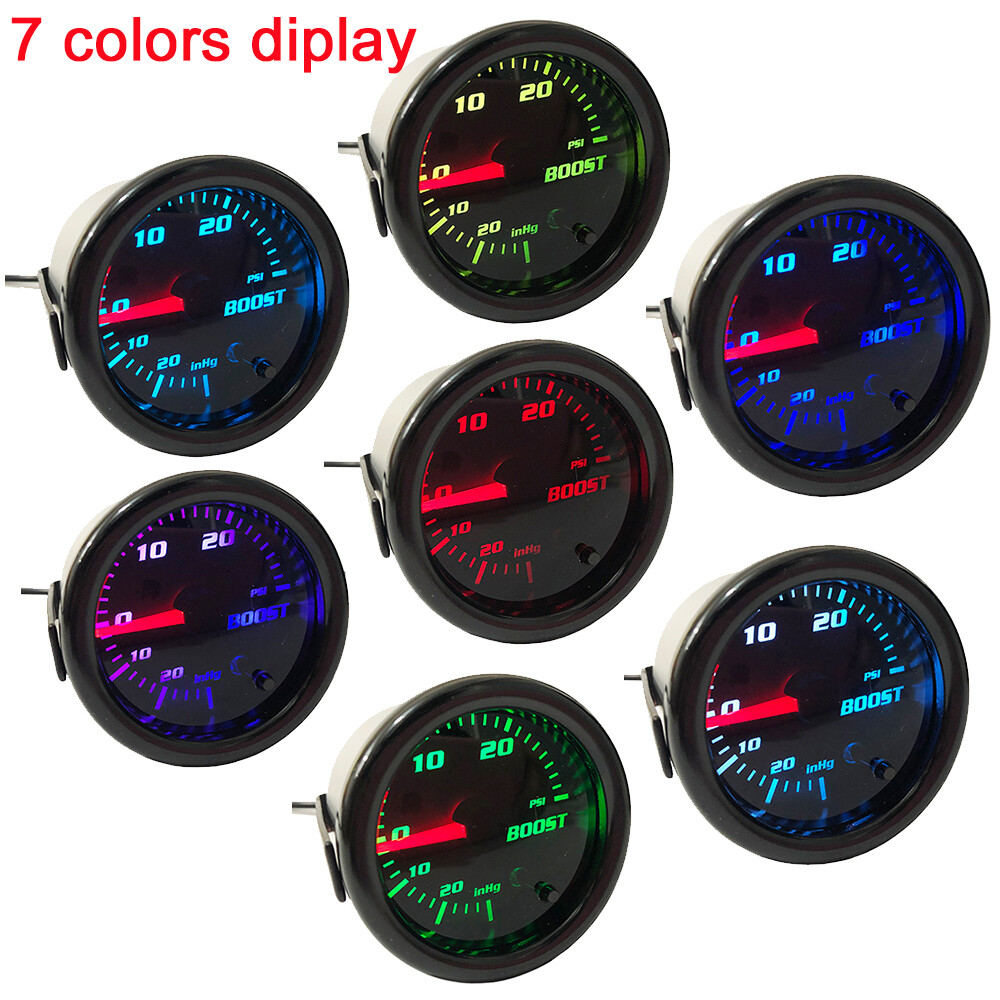7 Color Tinted Digital Turbo Boost Gauge 0-30 PSI Pressure Meter 2"52mm