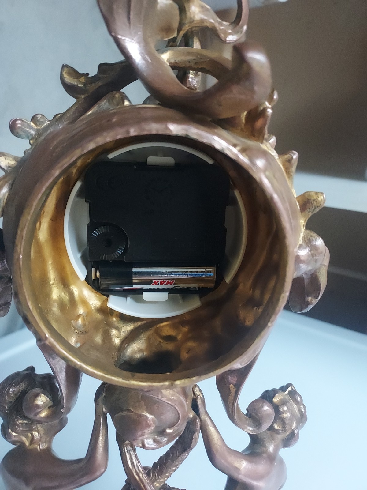 Antique Art Nouveau 15" Gilt Clock With New Battery Powered Quartz Insert NICE!