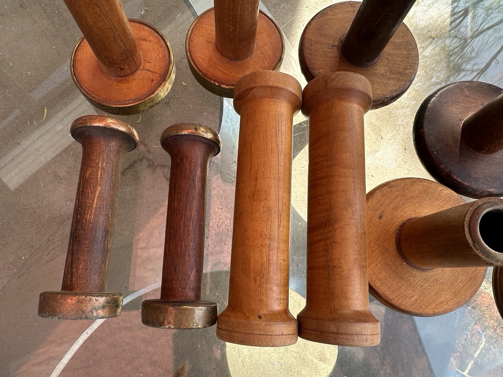 'Lot of 10 Vintage Yarn/Thread Spools-Asst Sizes- 2 have been cut down