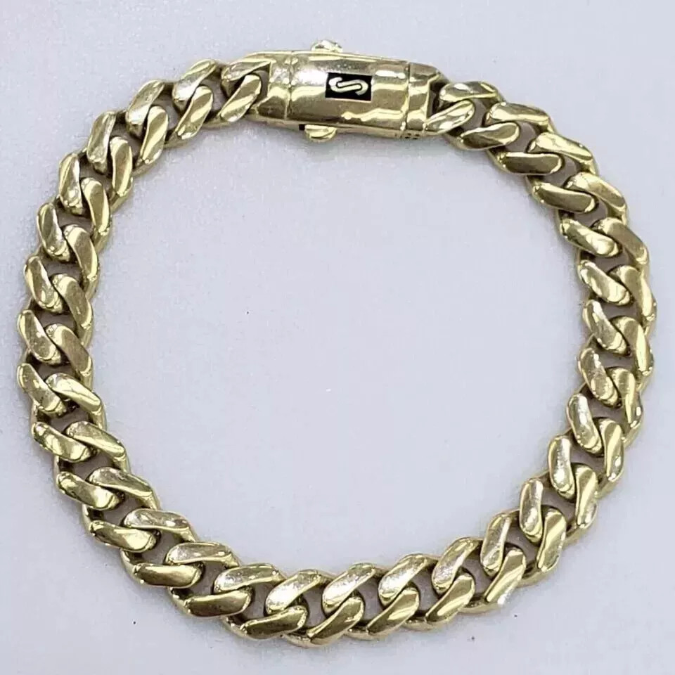 14k Yellow Gold Plated Miami Cuban 8 MM Link monaco Bracelet 8" long Box Lock
