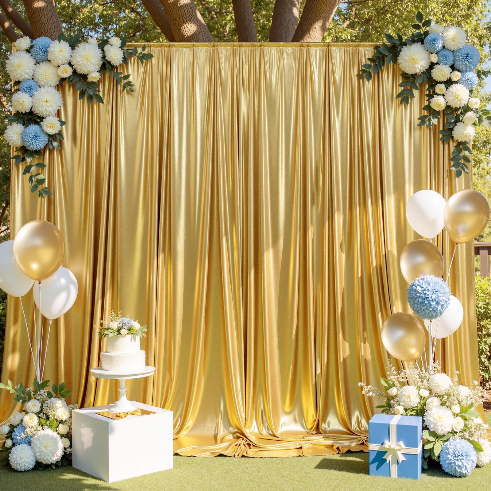 10ft x 10ft Gold Sequin Backdrop Curtain for Parties, Wrinkle Free Thick Glit...