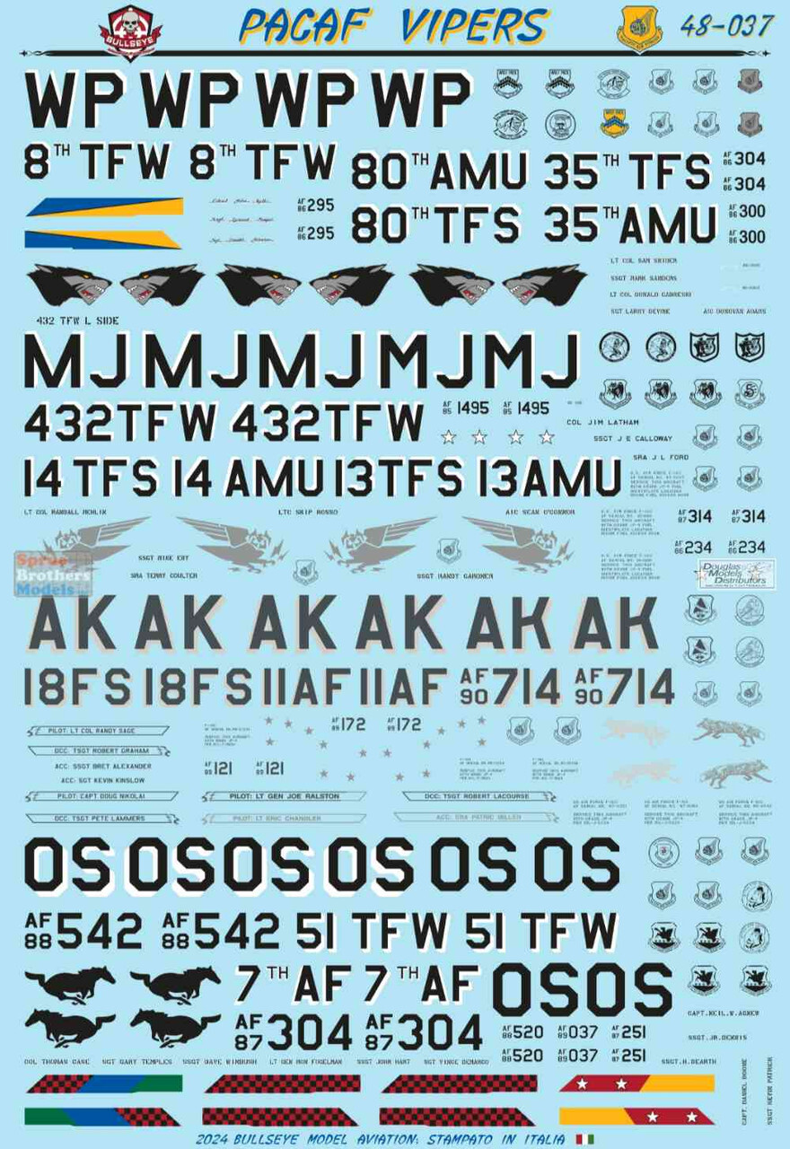 BMA48037 1:48 Bullseye Model Aviation Decals - 'PACAF Vipers' (F-16C F-16CG