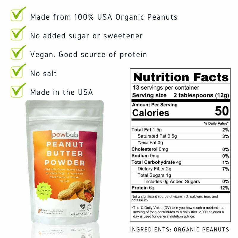 powbab Peanut Butter Powder Unsweetened, No Sugar-100% USA Organic Peanuts 5.5oz