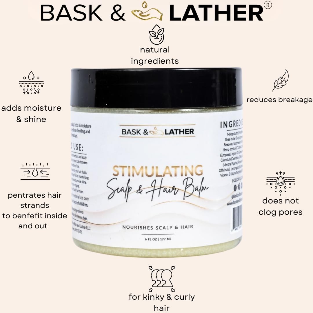 Bask and Lather Stimulating Scalp and Hair Balm for Hair Growth, Mango and Sh