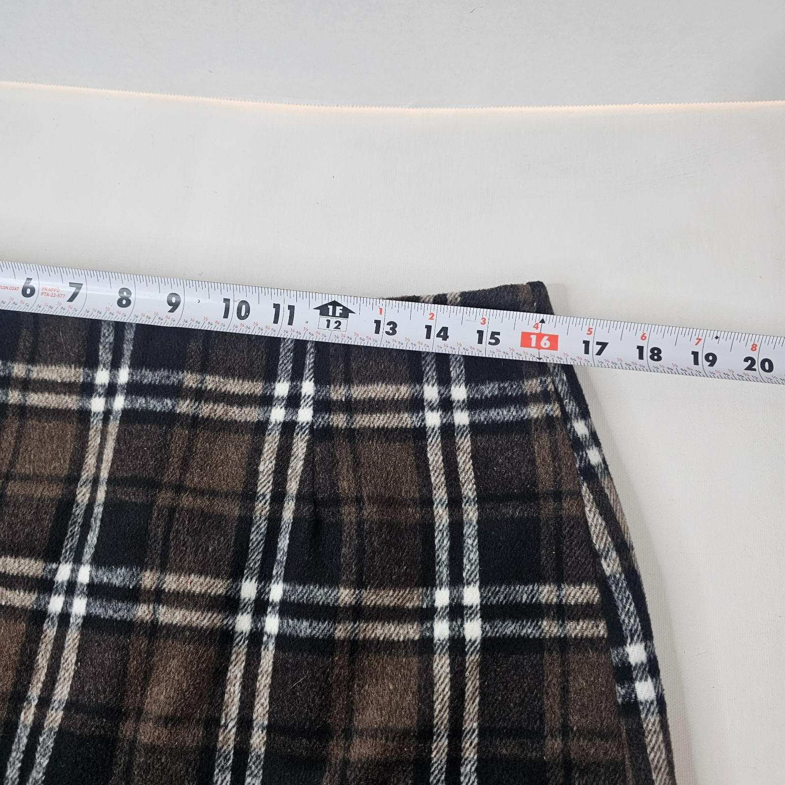 Women Plaid Mini Skirt Brown Black Wool Blend Autumn Size L Side Zip