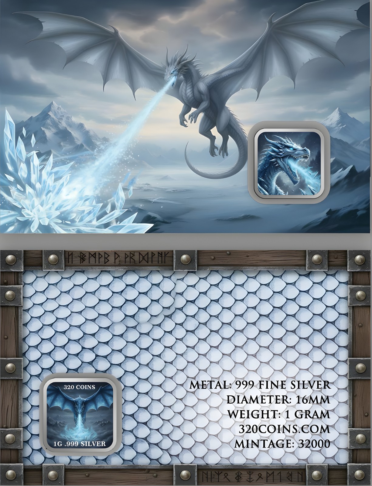 Ice Dragon 1g 999 Colorized Silver Bar in Collectible Themed Card IN STOCK