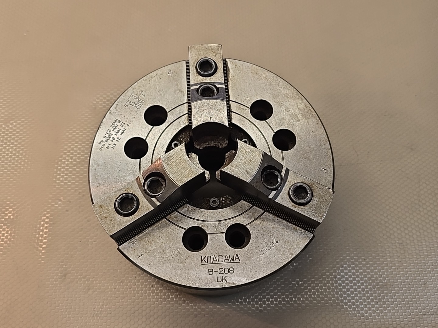 Kitagawa B-208 B208 UK Lathe Power Chuck A2-6 w/ Jaws CNC Lathe 8 Inch