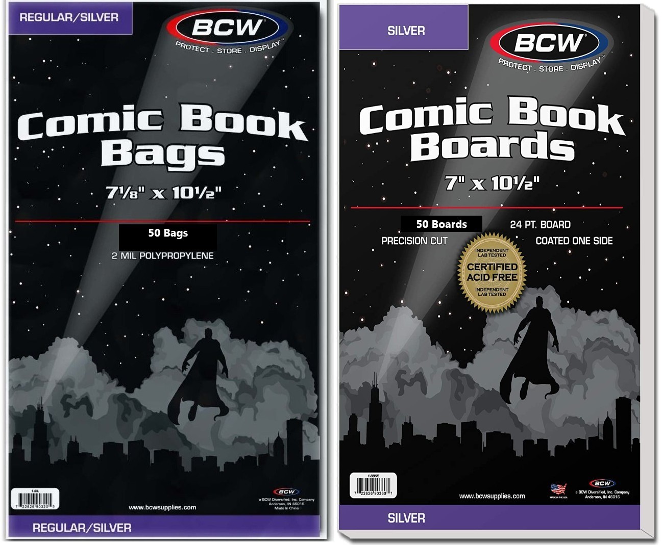 50 Combo Set of BCW Silver Age  Polypropylene Comic Book Bags & Backing Boards