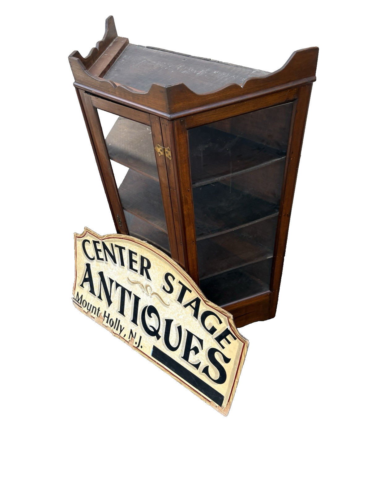 66800 Antique Victorian Walnut Whatnot Wall Curio Shelf with Drawer