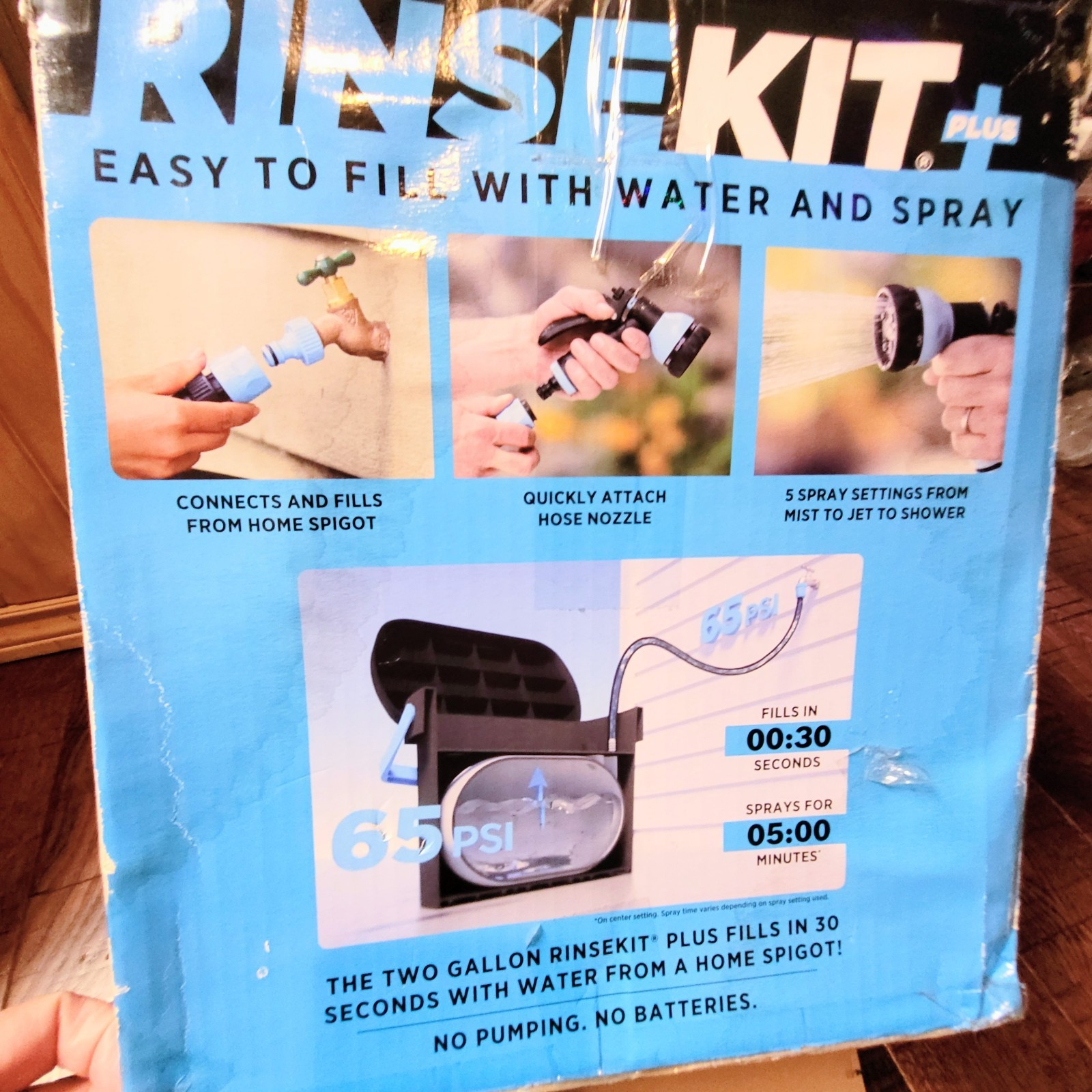 Rinsekit Plus Pressurized 2 Gallon Outdoor Portable Shower Beach RV Camping