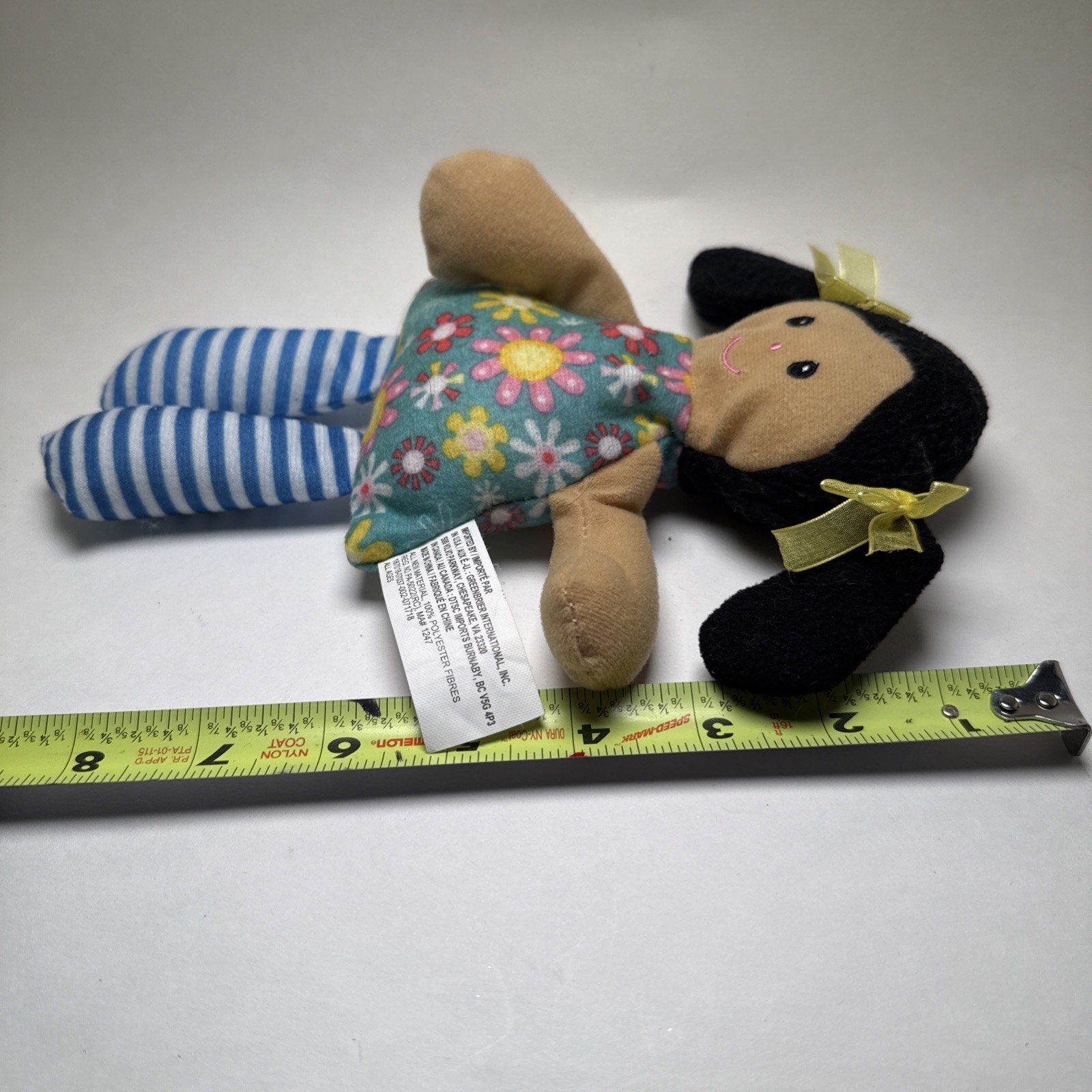 Greenbrier Rag Doll Poupee De Chiffon flower Dress Striped Legs yellow bows