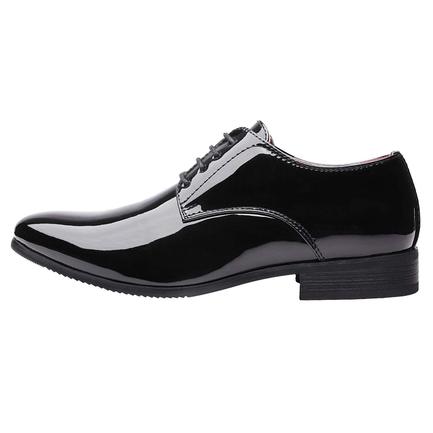 Men Dress Shoes Black Formal Oxfords Faux Patent Leather Tuxedo Shoes 6.5-13