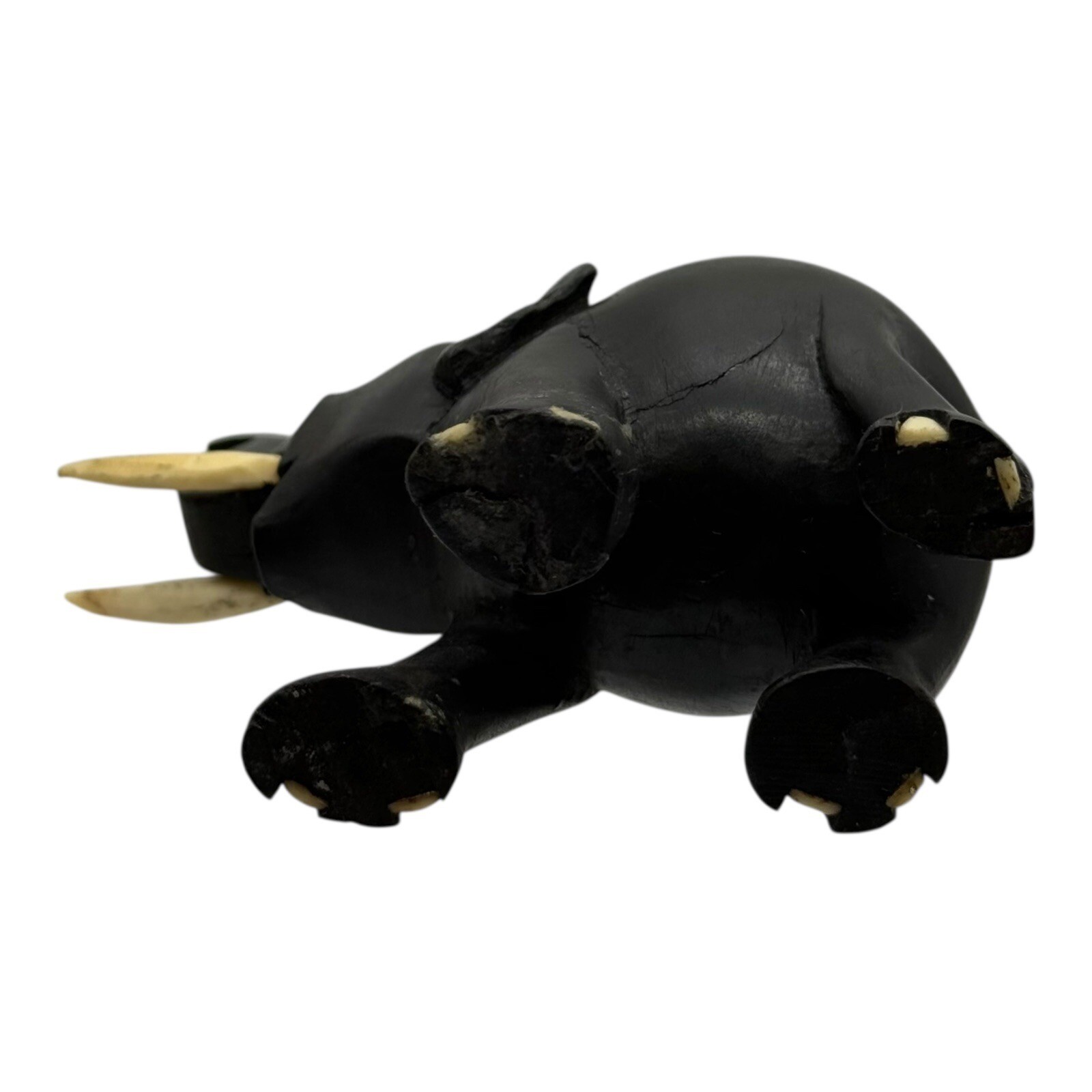 Elephant Figurine Wood Carved Trunk Up Good Luck Home Decor Vintage Statue