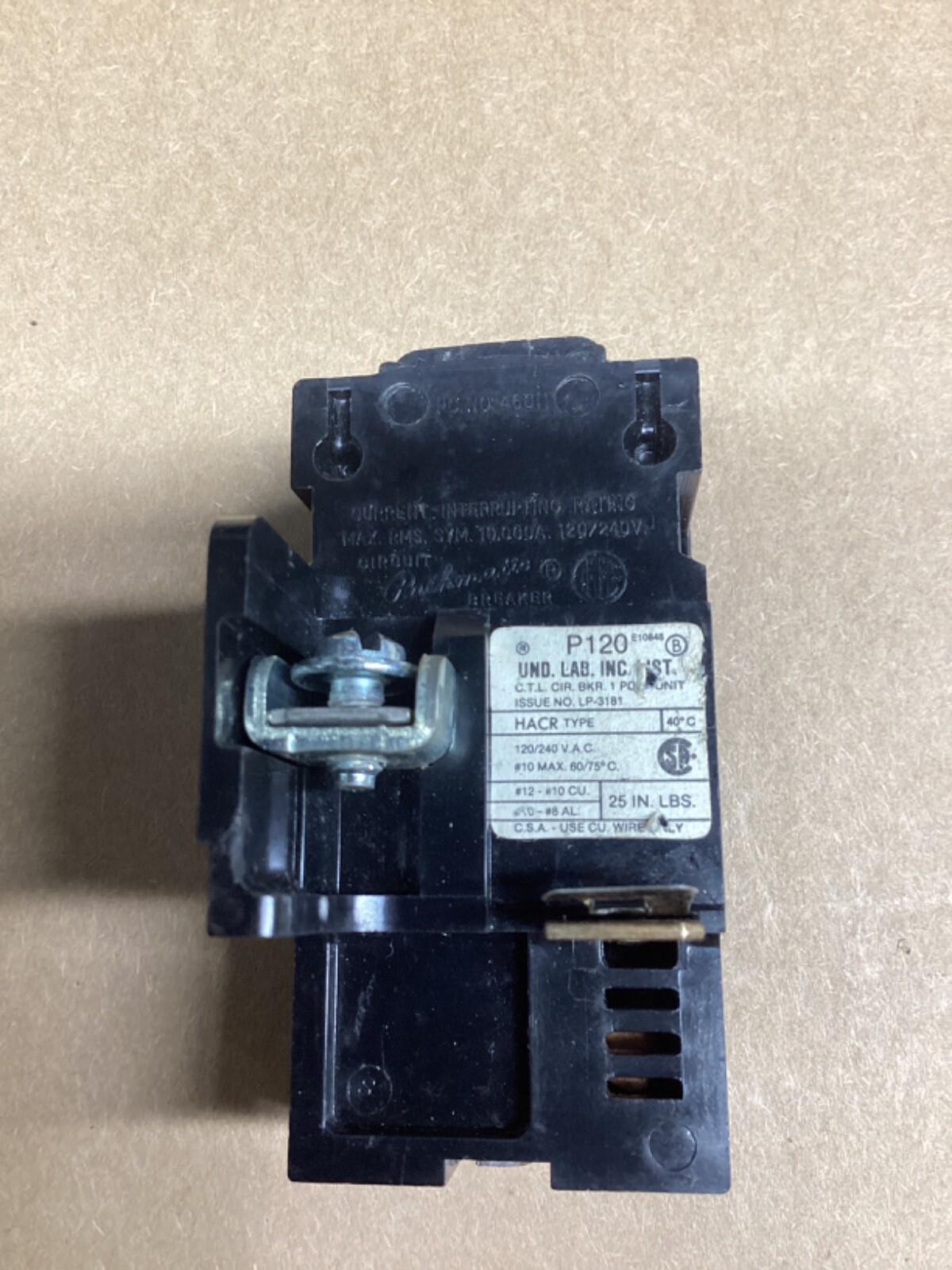 PUSHMATIC 20 AMP P120 SINGLE POLE 120 VOLT CIRCUIT BREAKER #4004M99*CO