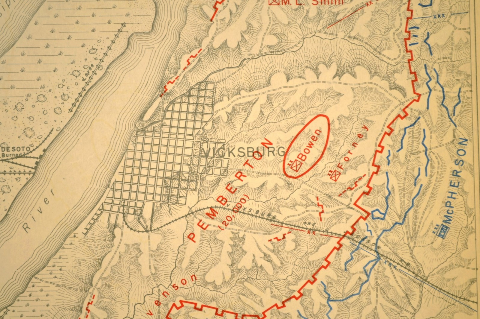 Vintage Siege of Vicksburg Map Mississippi Ulysses S Grant John Pemberton