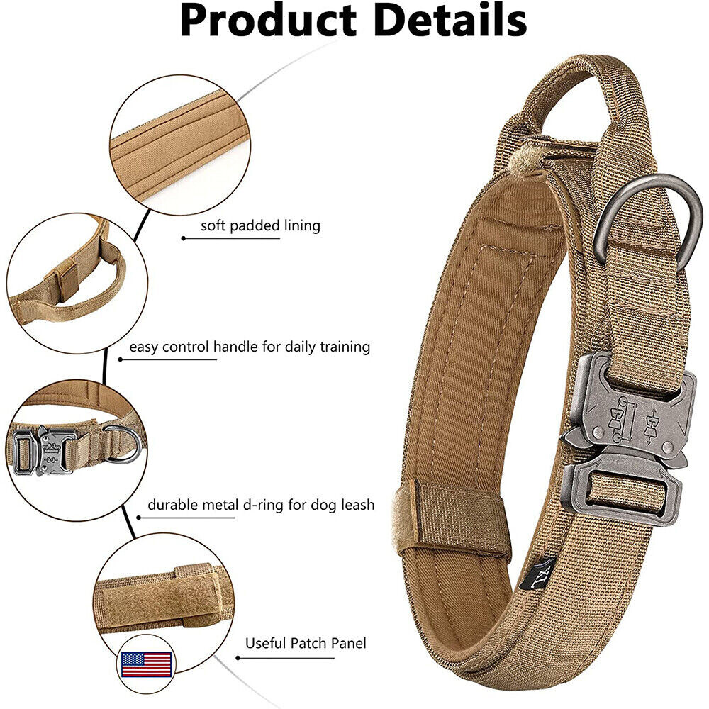 Tactical Dog Collar w/ Handle +Leash Heavy Duty Military Service Canine Training