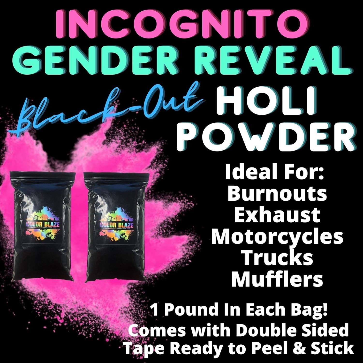 Color Blaze Black Out Gender Reveal Pink Colored Powder Burnout (2lbs Pink)