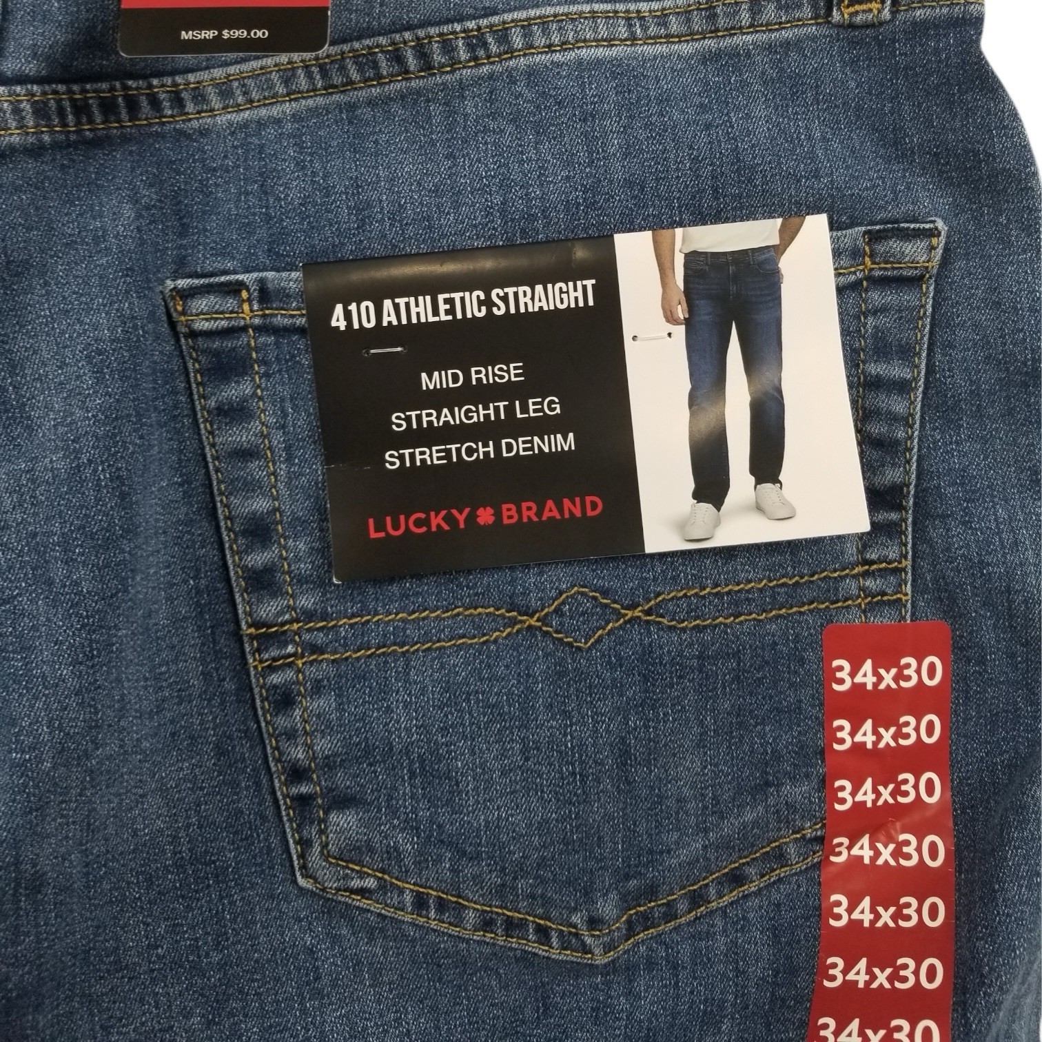 NEW Lucky Brand 410 Athletic Straight Jeans MENS Blue Medium Wash SIZE 34 x 30