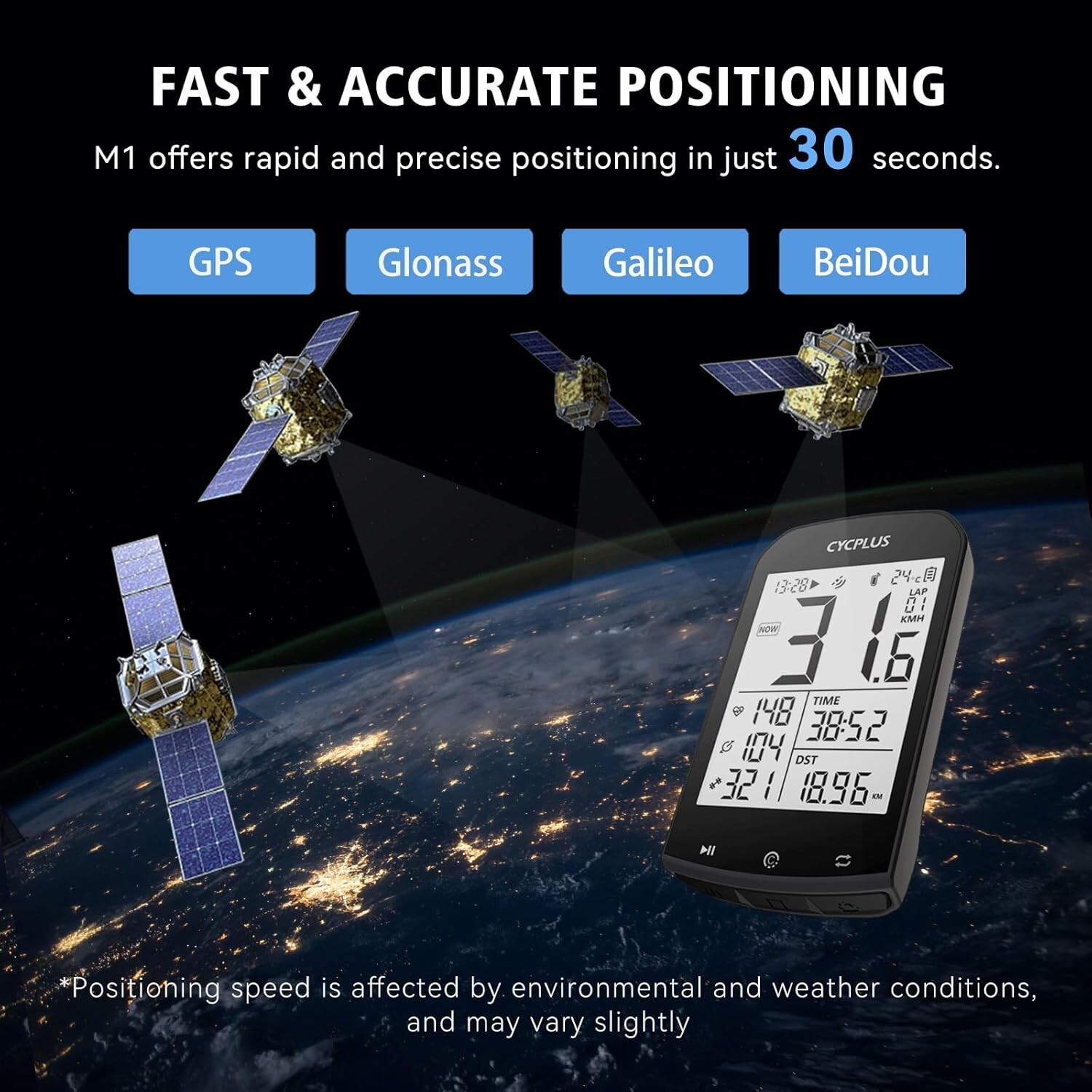 CYCPLUS M1 GPS Wireless Bike Computer Digital Speedometer with Bluetooth/ANT+