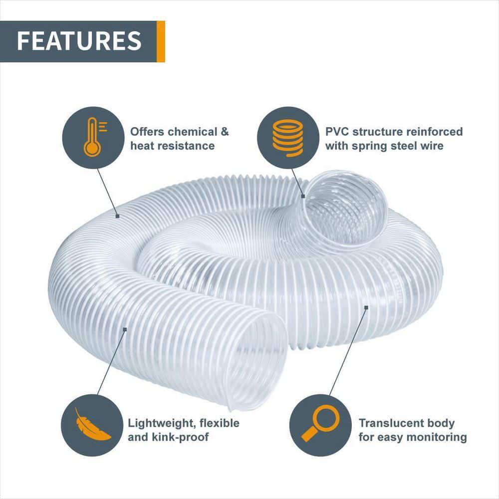 POWERTEC Dust Collection Hose Flexible PVC Clear Color 4 in. Dia. x 10 ft. Long