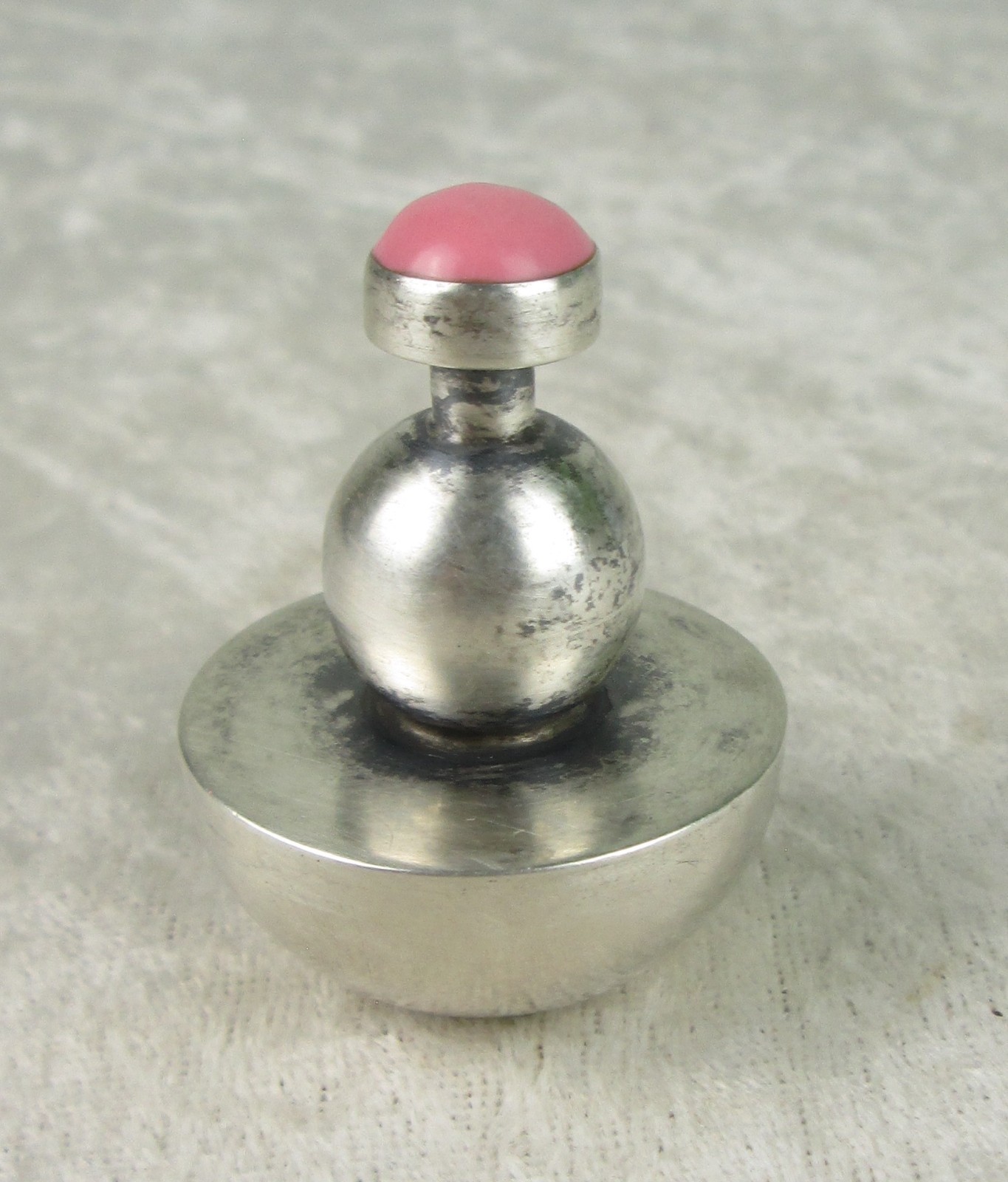 Sterling Silver Modernist Perfume Bottle Pink Stone Taxco Mexico Miniature