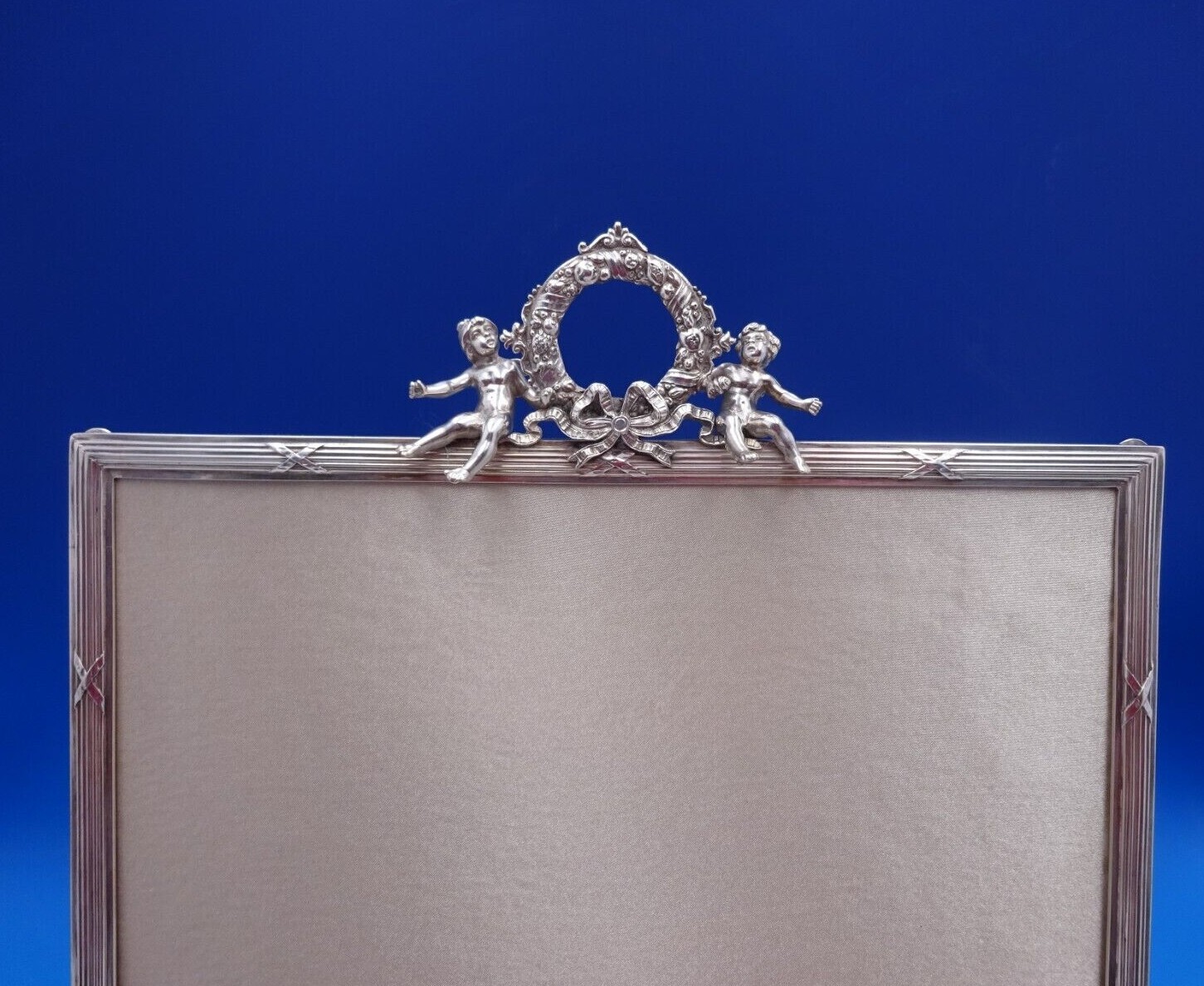 German .800 Silver Picture Frame with Wreath and Cherubs 17 1/2" x 12" (#6986)