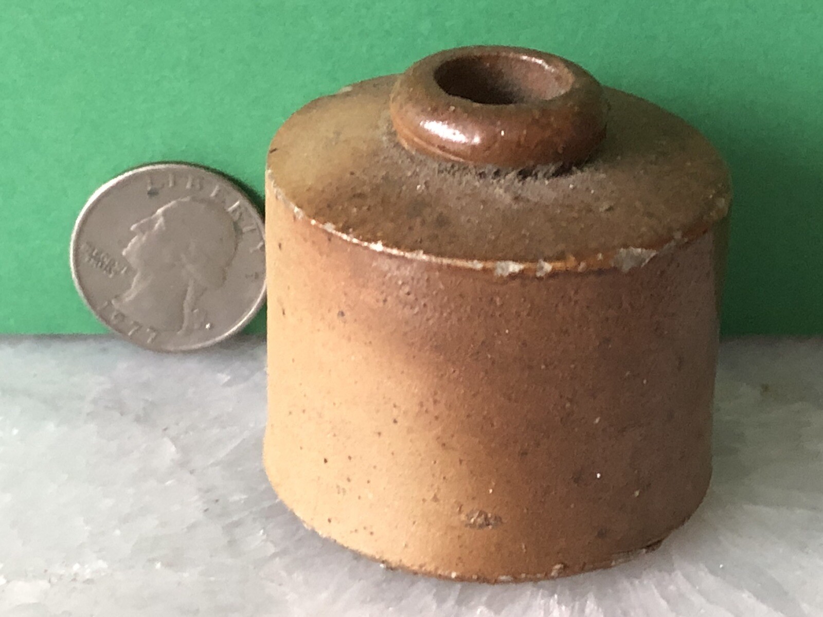 Antique Primitive 19th C Civil War Era Salt Glaze Stoneware Pottery Inkwell