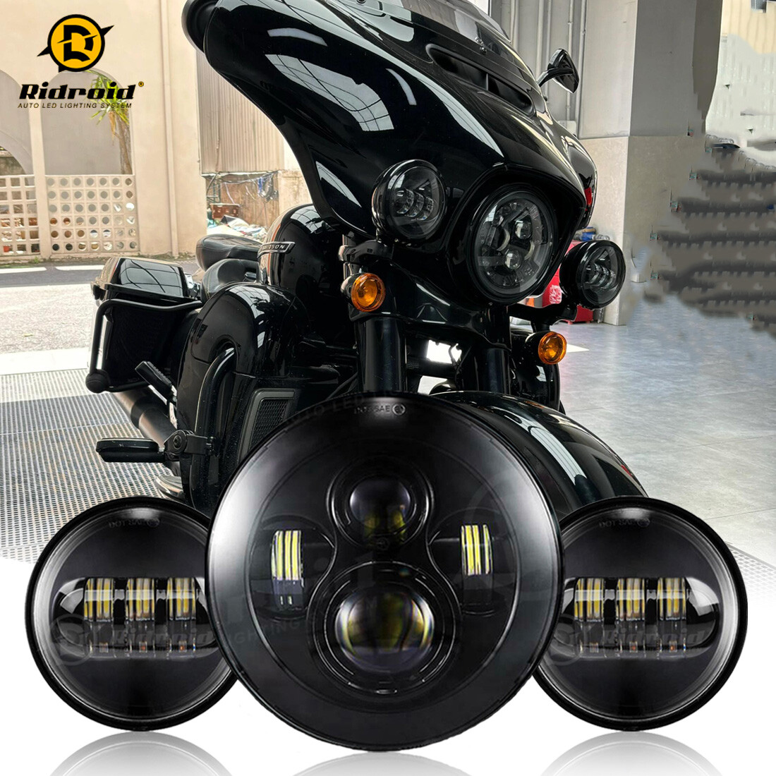 Black 7" LED Headlight & 4.5" Fog Passing Lamps For Harley Davidson Street Glide