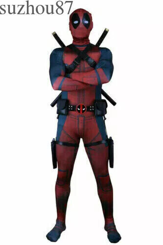 USA Kids Deadpool Halloween Cosplay Costume Jumpsuit Zentai Bodysuit Accessories