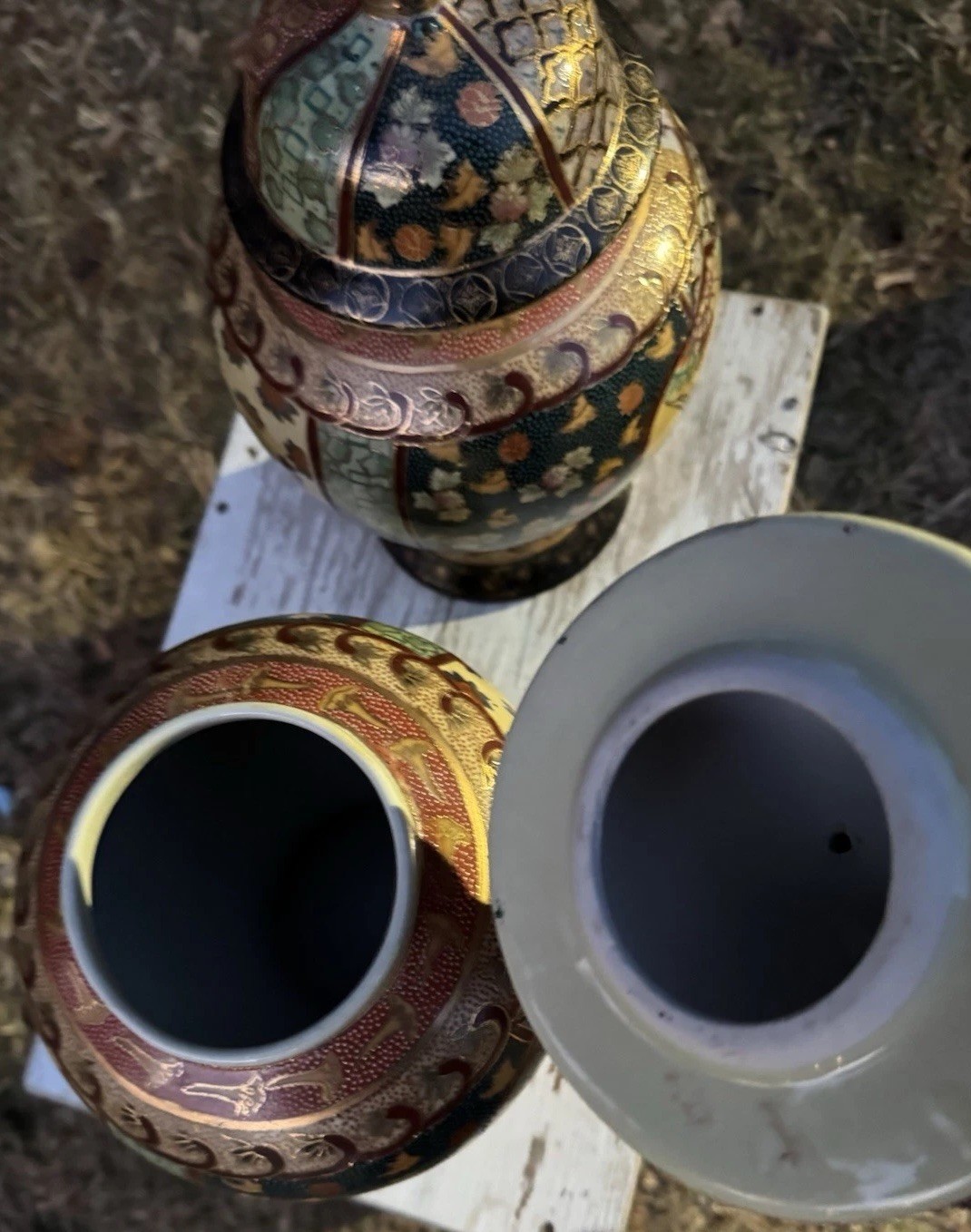 Chinese Ginger Jars - MATCHING PAIR Satsuma Moriage Porcelain Vintage Imported