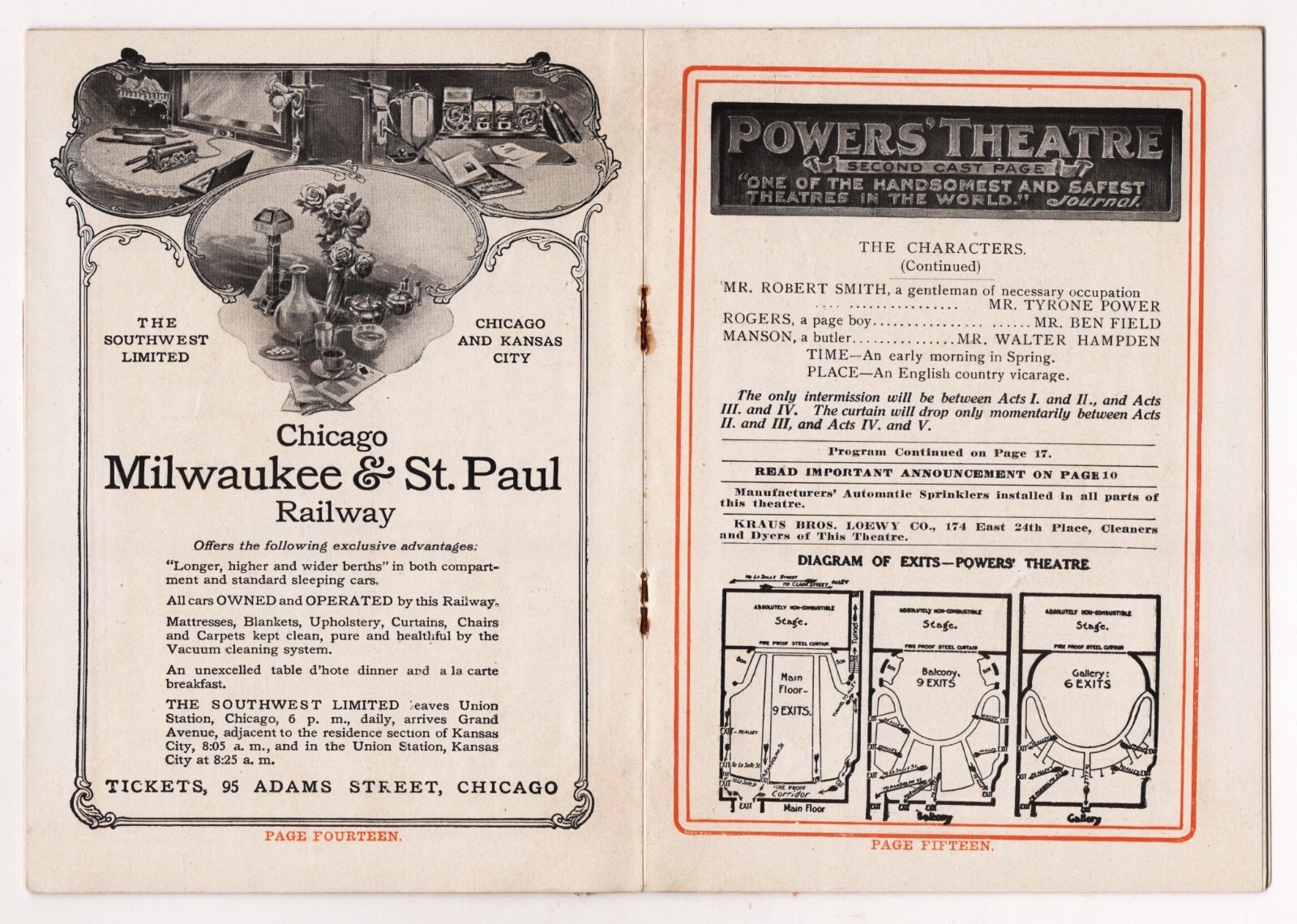 Tyrone Power Sr. "THE SERVANT IN THE HOUSE" Walter Hampden 1908 Chicago Program
