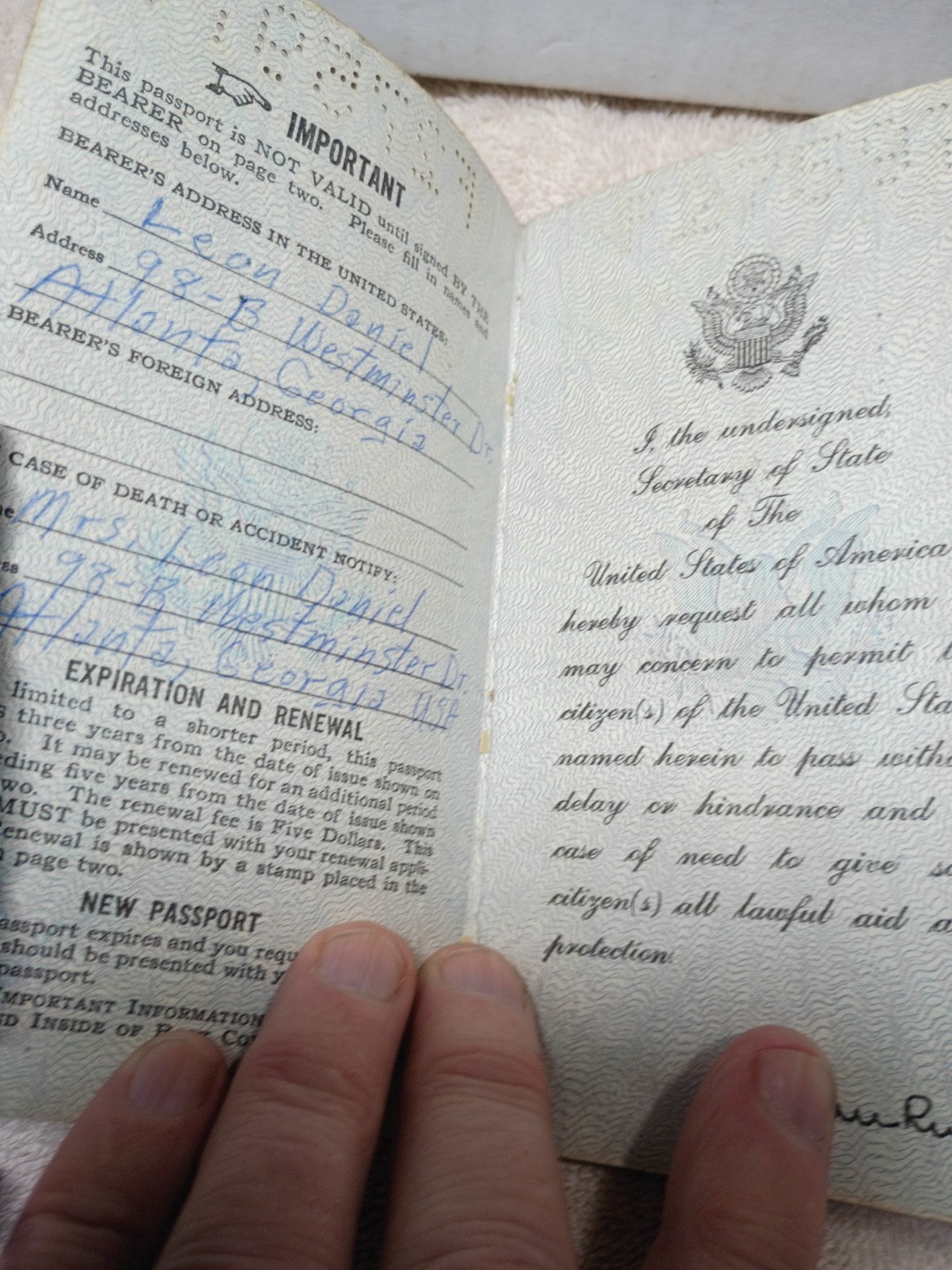 Obsolete passport United states 1965 document travel C