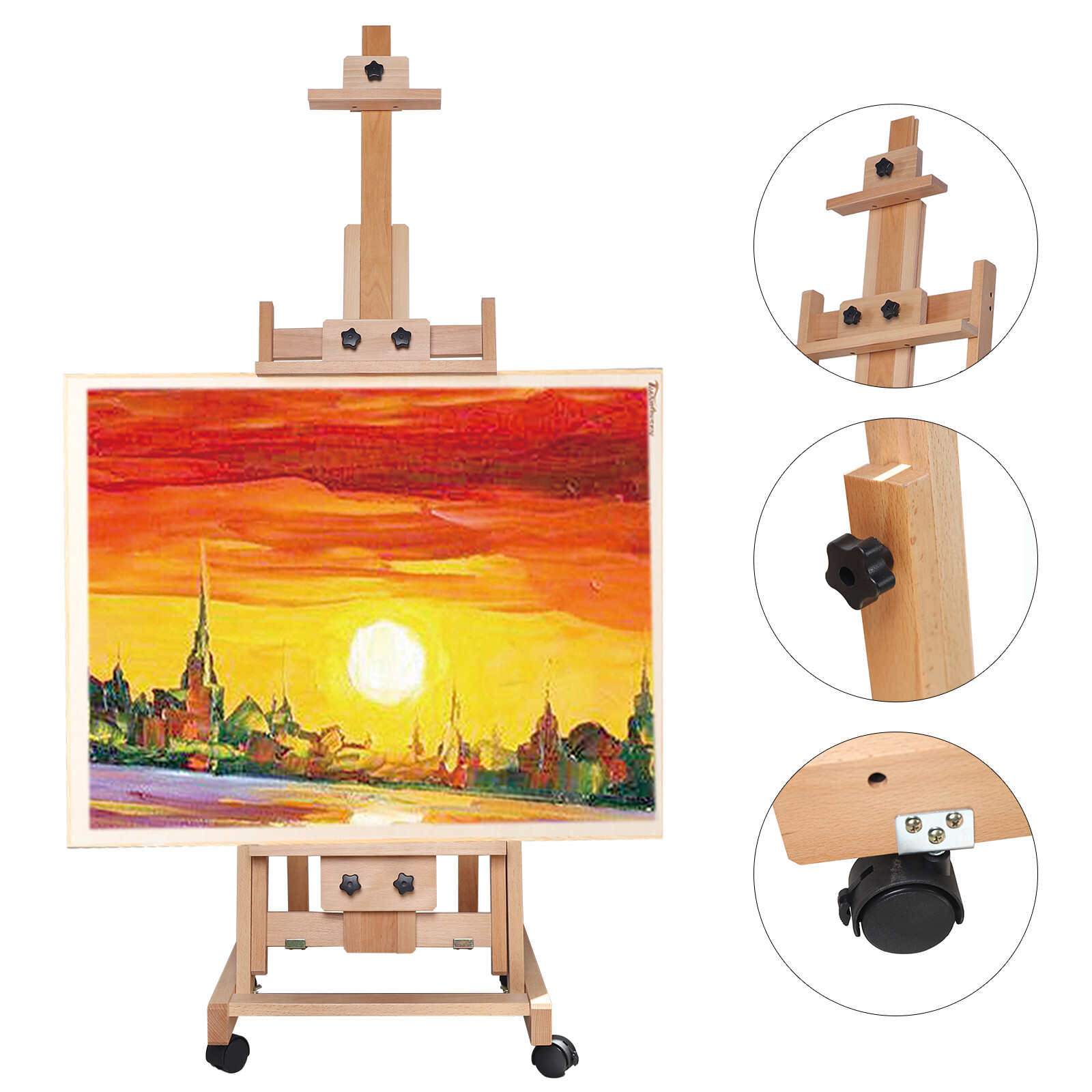 56 to 91" Adjustable Large Movable Artist Studio Easel Wooden Art Stand H-Frame