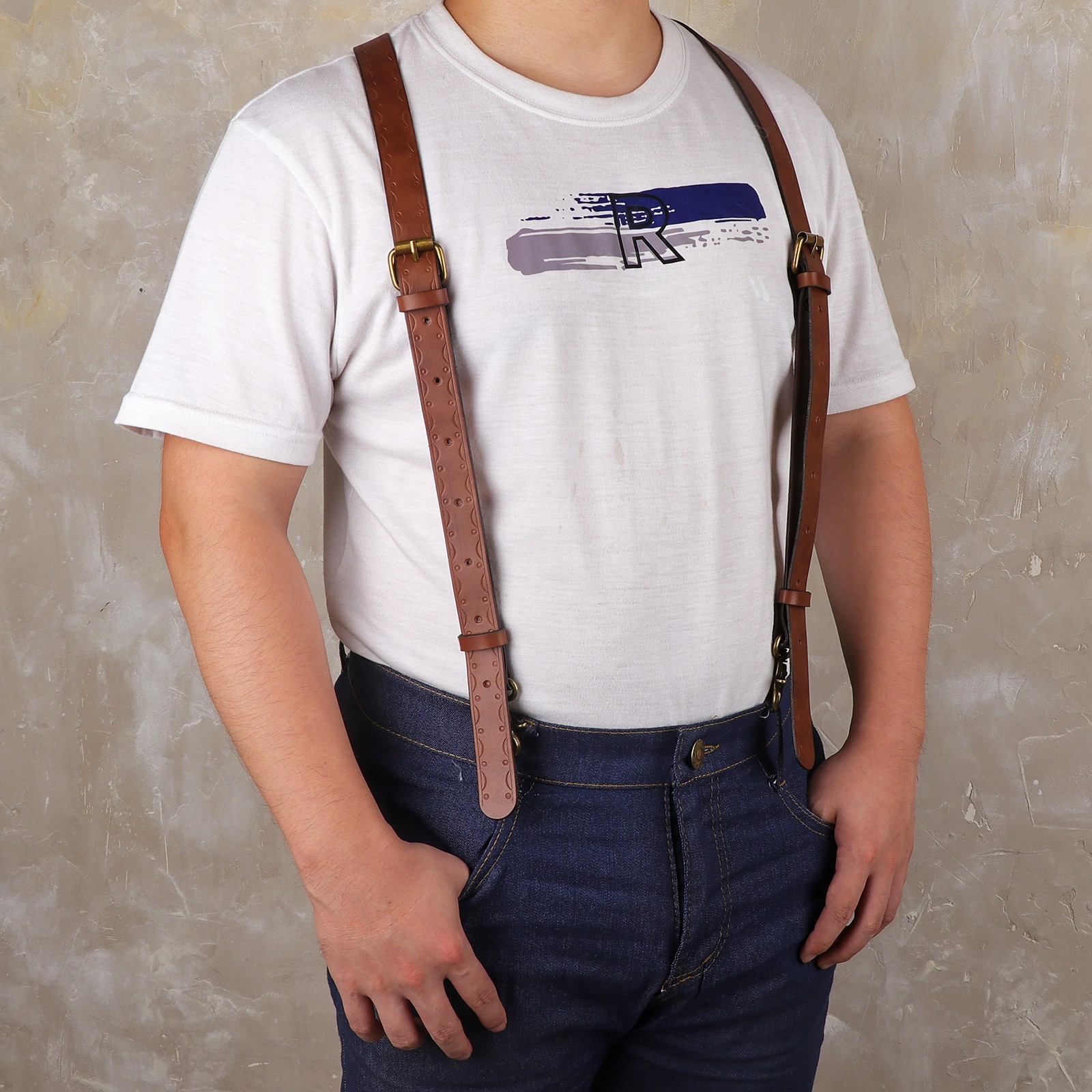 Tourbon Leather Men's Suspenders X Back Adjustable X-Shaped Hooks Pants Braces