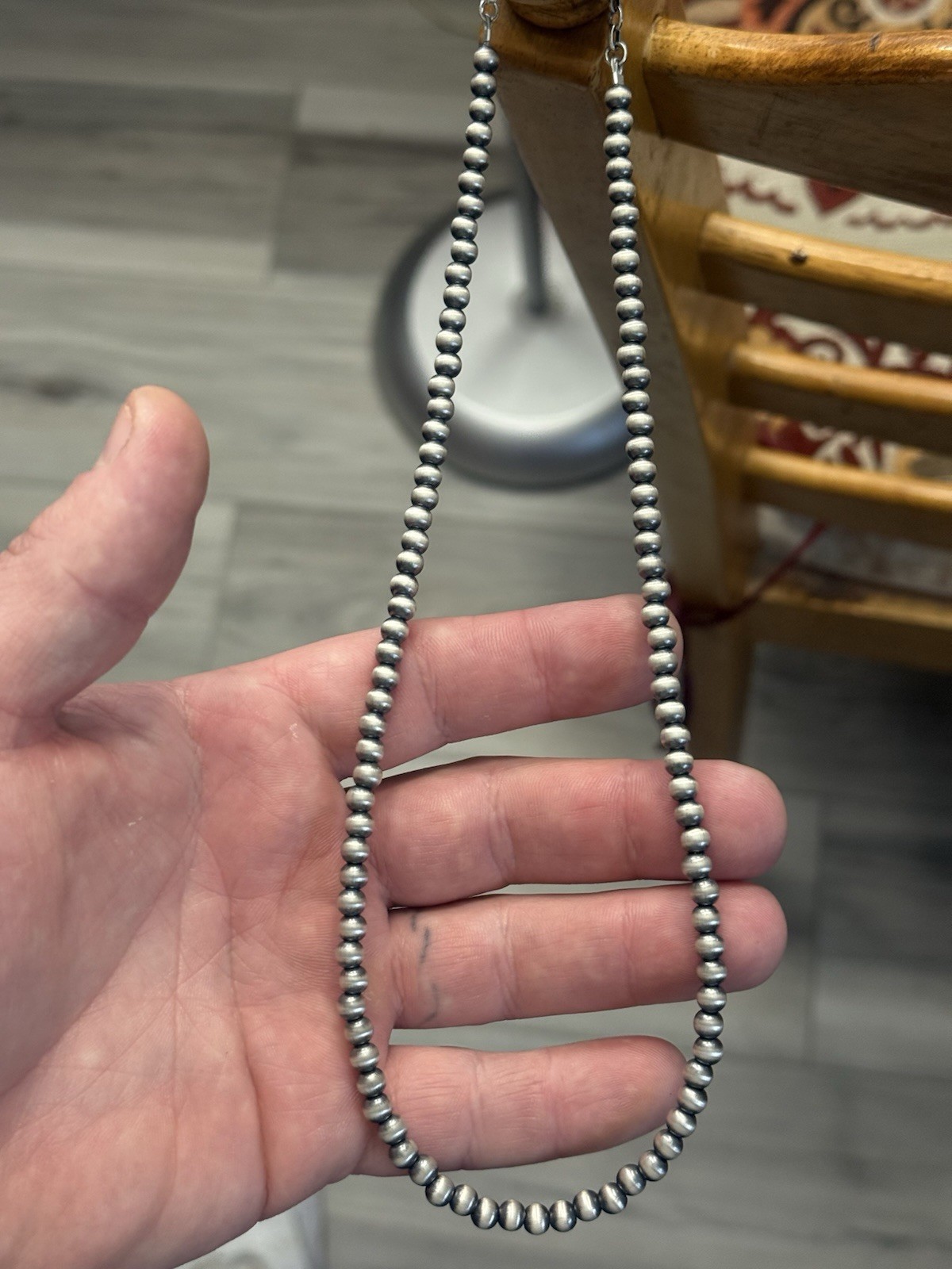 STERLING SILVER 5mm 18” Plus 2” EXT NAVAJO PEARL OXIDIZED BEADED NECKLACE .925