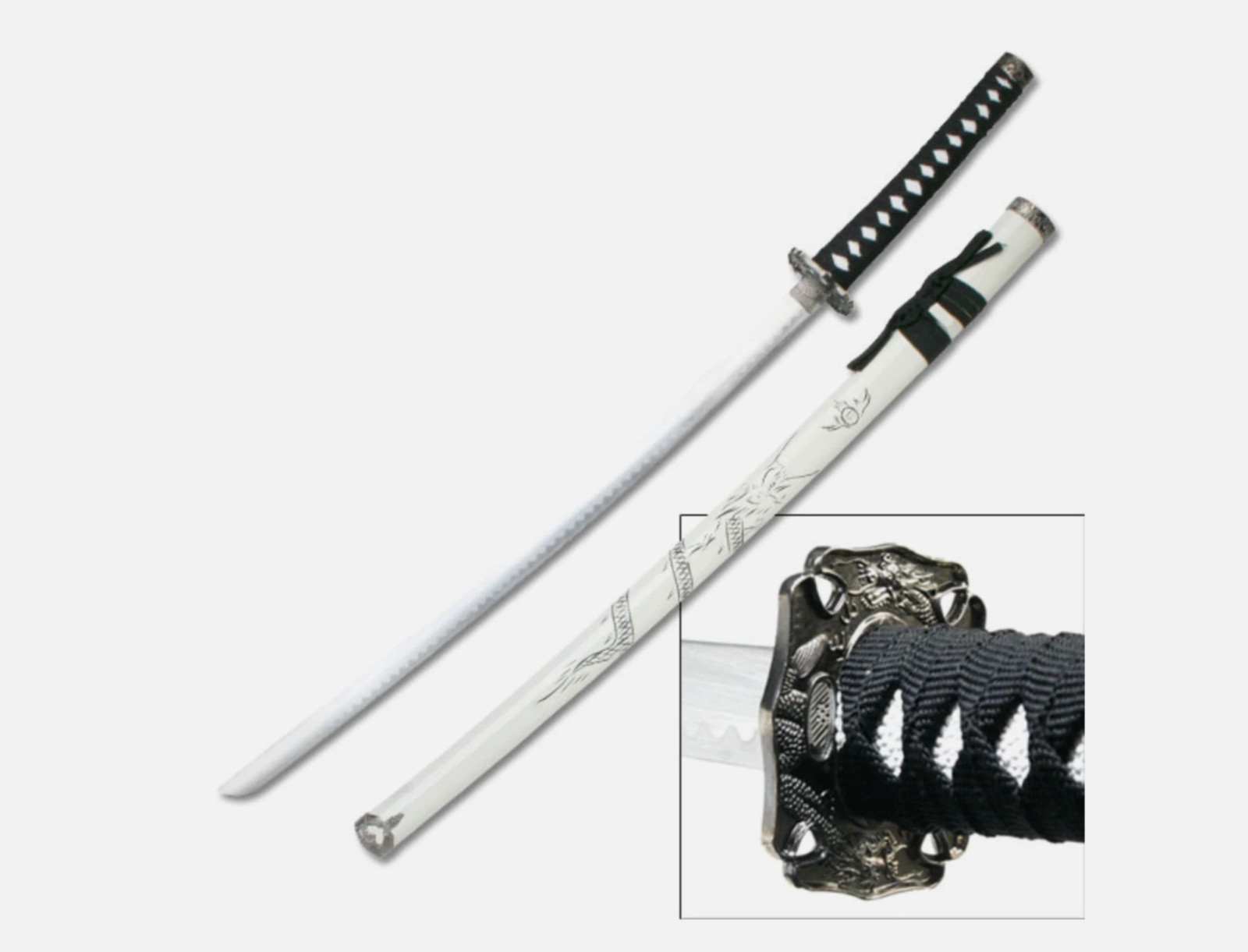 40" White Dragon SAMURAI NINJA Bushido KATANA Japanese Sword Carbon Steel Blade