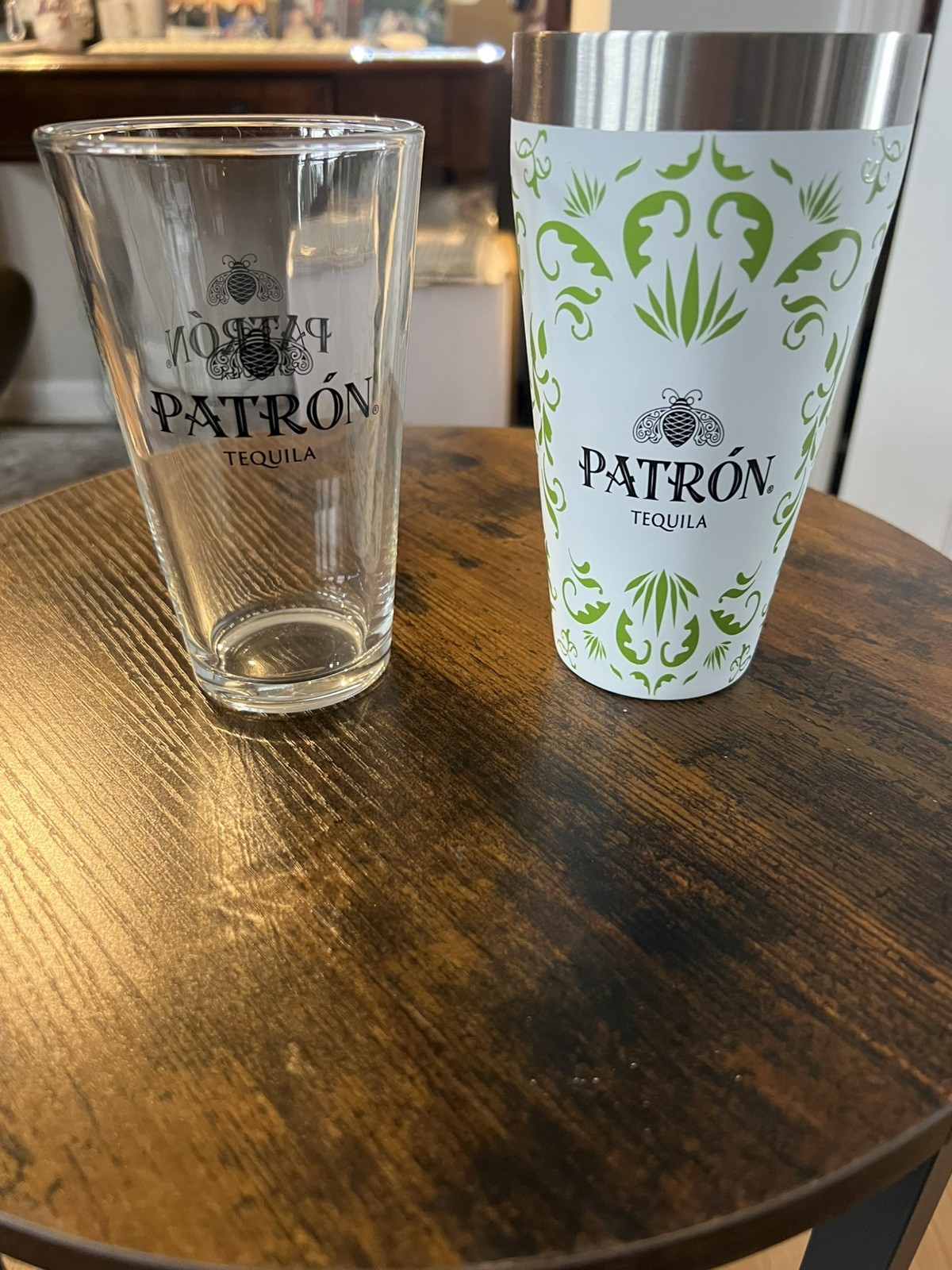 Patron Tequila Shaker 2 Pc Set Boston Style Cocktail Shakers Stainless & Glass
