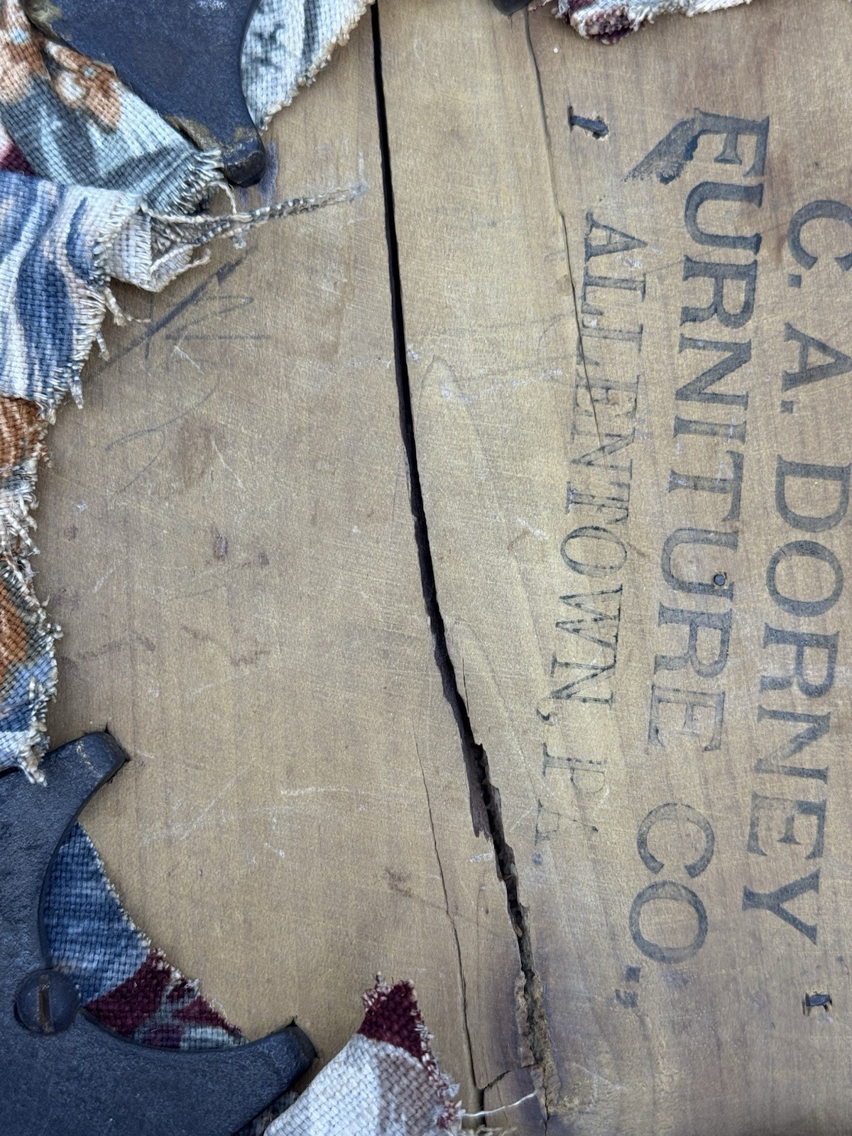 Victorian Cast Iron Wood Foot Stool w Original Upholstery C. A. Dorney Furniture
