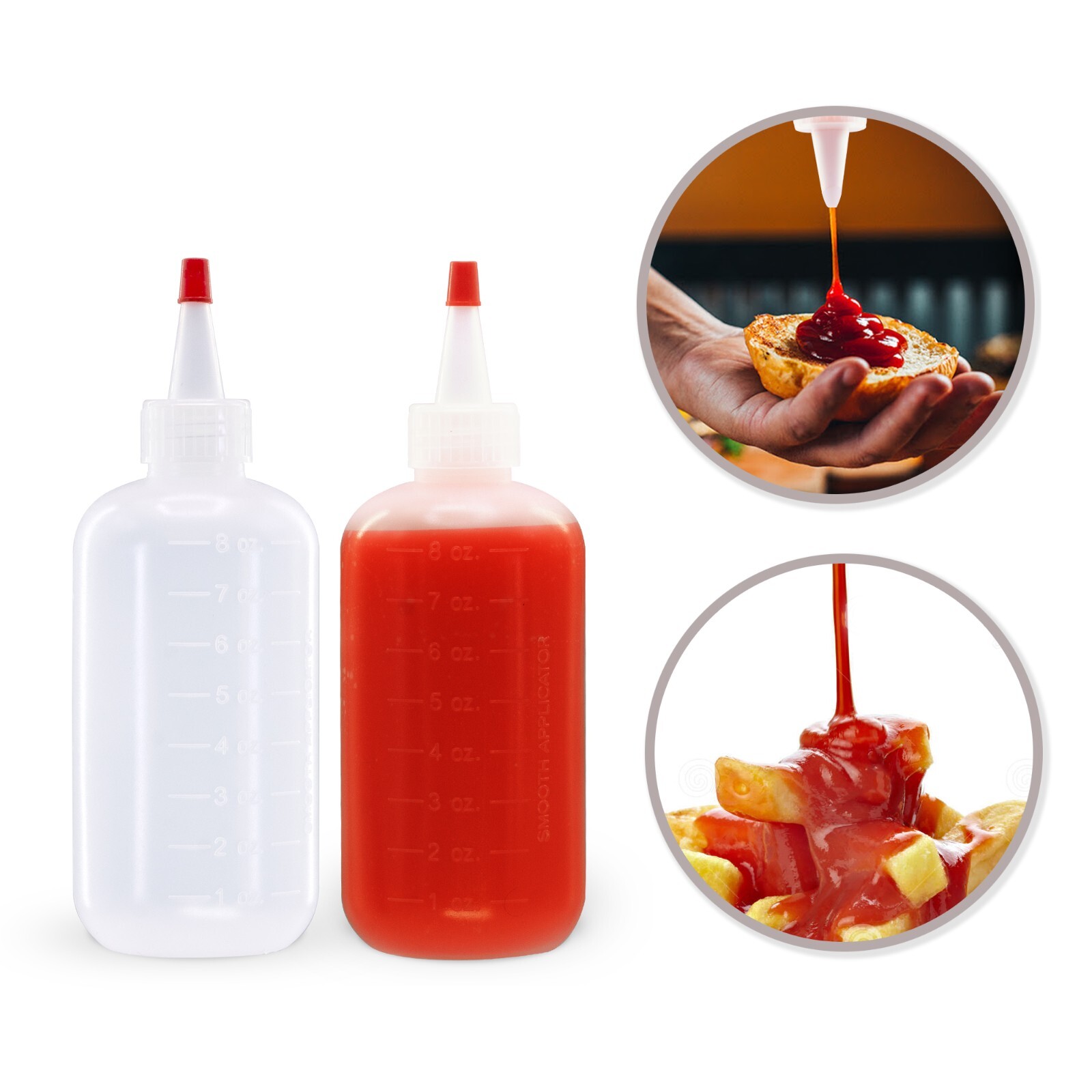 12 pack of 8oz (240mL) Plastic Boston Round Squeeze Bottles + Yorker Caps LDPE