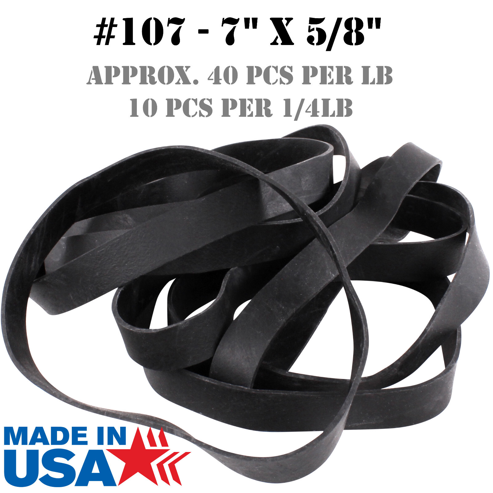 1LB Wide 5/8" Black UV #107 Rubber Bands USA Bulk XL Wide Large Outdoor 7" Inch