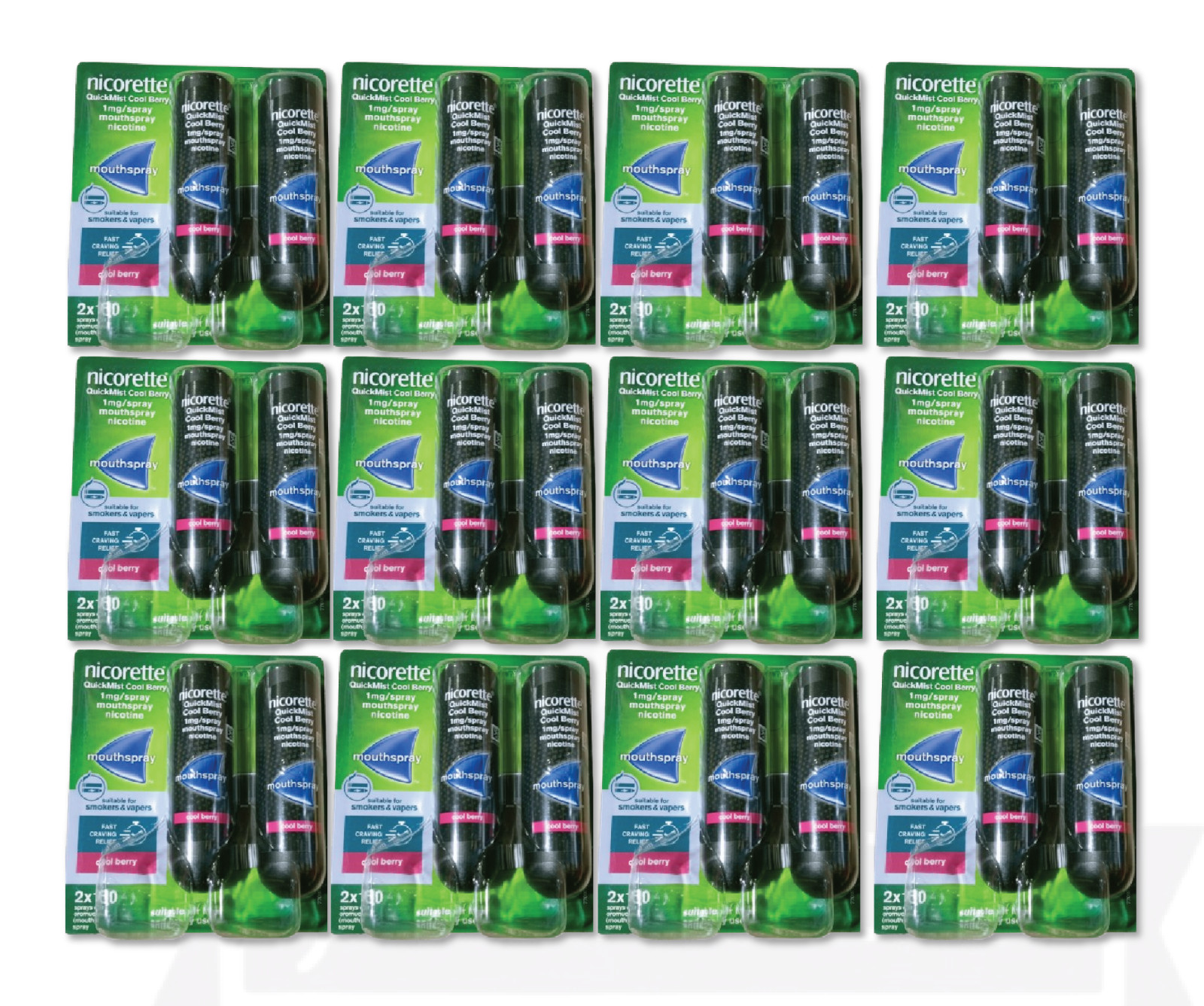 12X Nicorette Mouthspray Quickmist Berry 1mg 13.2ml X 2ct-PACK 12-FREE SHIP