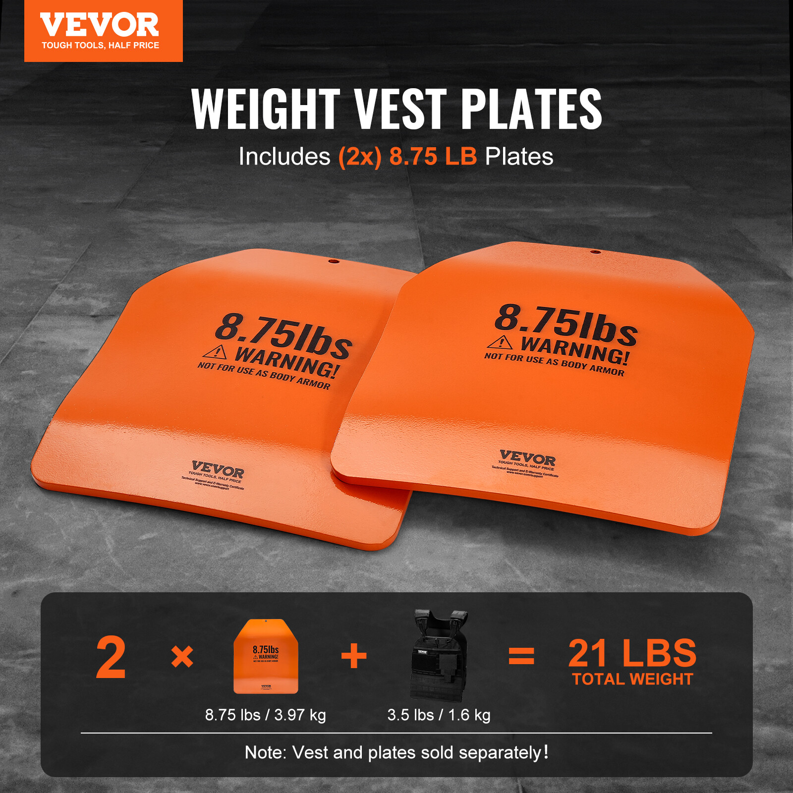 Curved Weight Vest Plates for Strength Training Workout 2x8.75 LB Plates