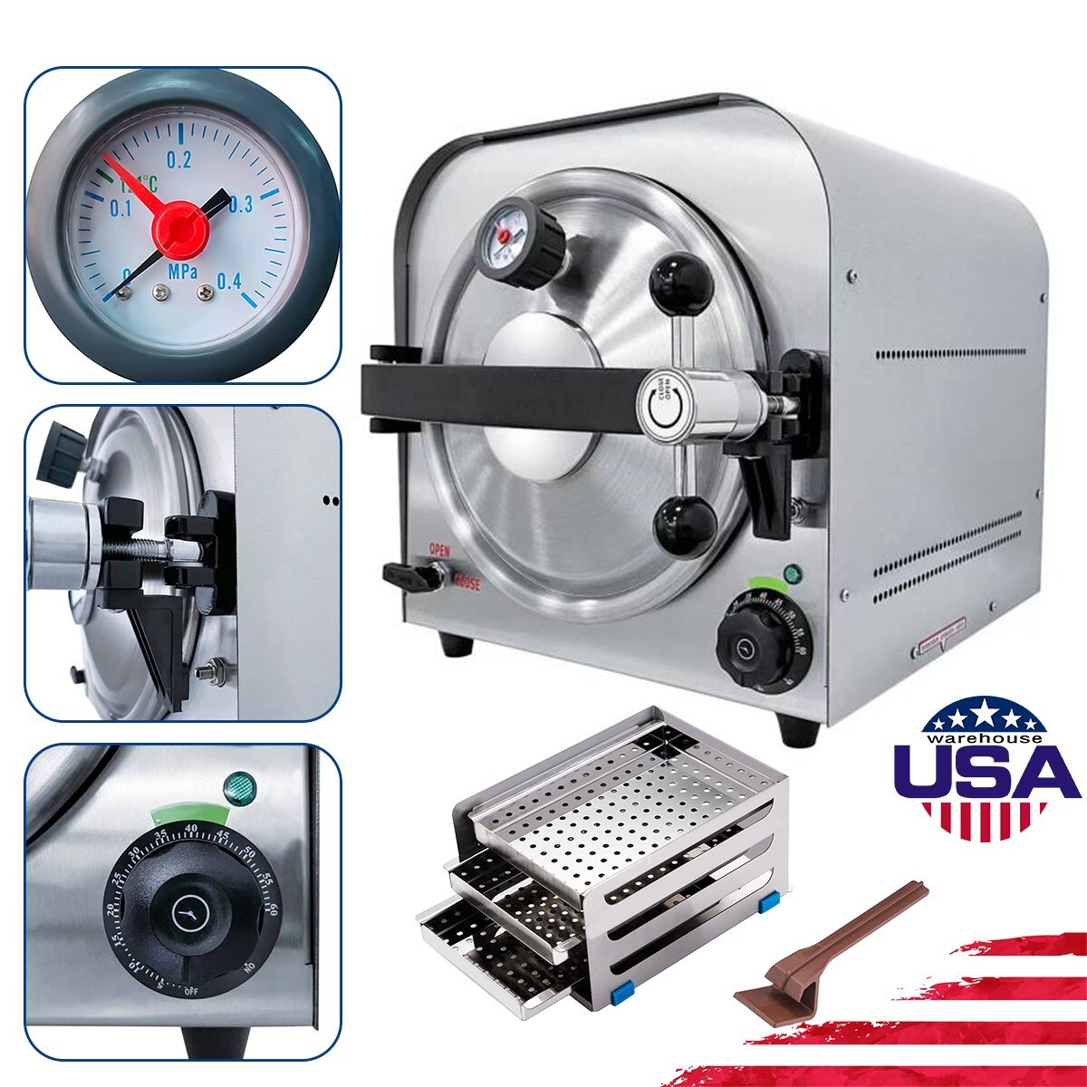 18L Dental Autoclave Steam Sterilizer Medical Class B Sterilization LCD Printer