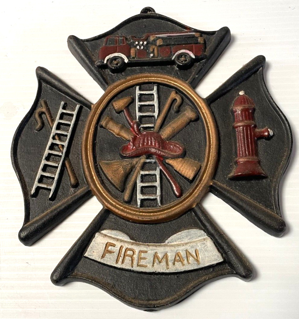 Firefighter Fireman Rescue Cast Iron Sign Plaque Fire Chief Rustic 2+LBS