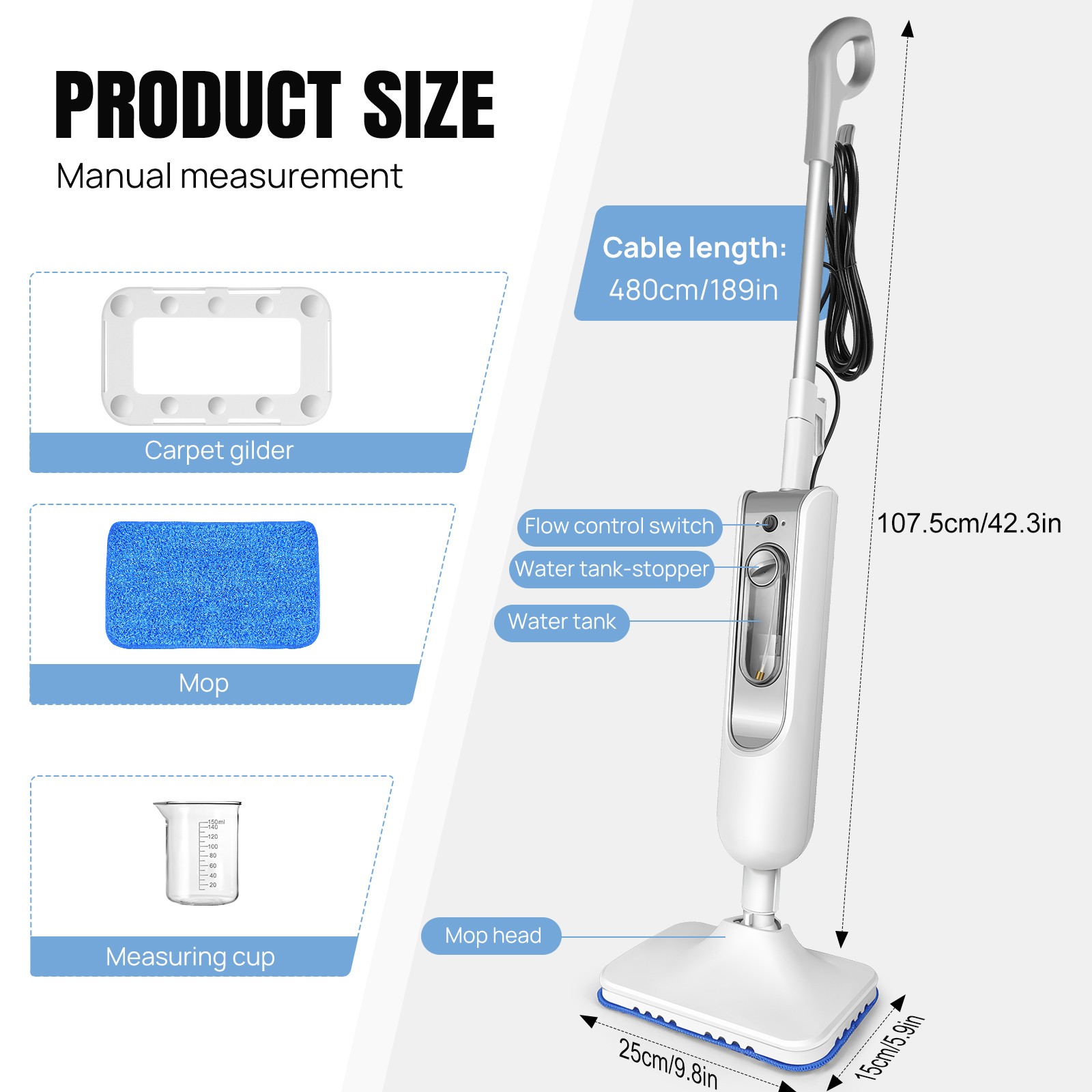 2500W Steam Mop Hard Wood Floor Cleaner with 2 Pads / Powerful Steam Cleaner